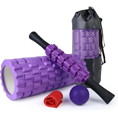5 in1 Foam Roller Set, Trigger Point Foam Roller, Massage Roller Stick, Massage Ball, Resistance Band for Deep Muscle Massage Pilates Yoga,Fitness Exercise for Whole Body