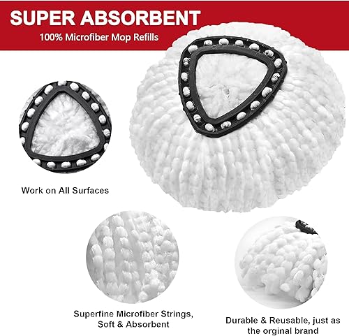 Miniatura 5 de CDYJDY - Cabezales de repuesto para trapeador O Cedar Mop de repuesto, cabezales de trapeador giratorios fáciles de limpiar, instalar y
