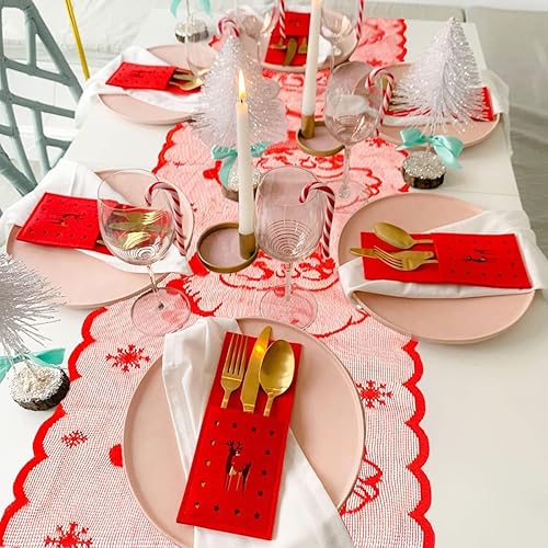 Miniatura 3 de Camino de mesa de Navidad de 72 pulgadas – Camino de mesa de Papá Noel de encaje rojo para decoraciones de mesa de Navidad – Camino de mesa de