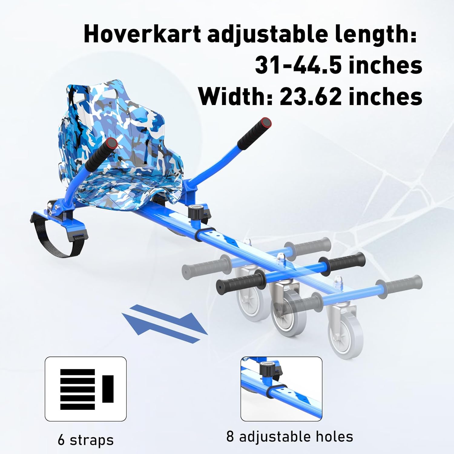 Child riding a hoverboard with kart attachment