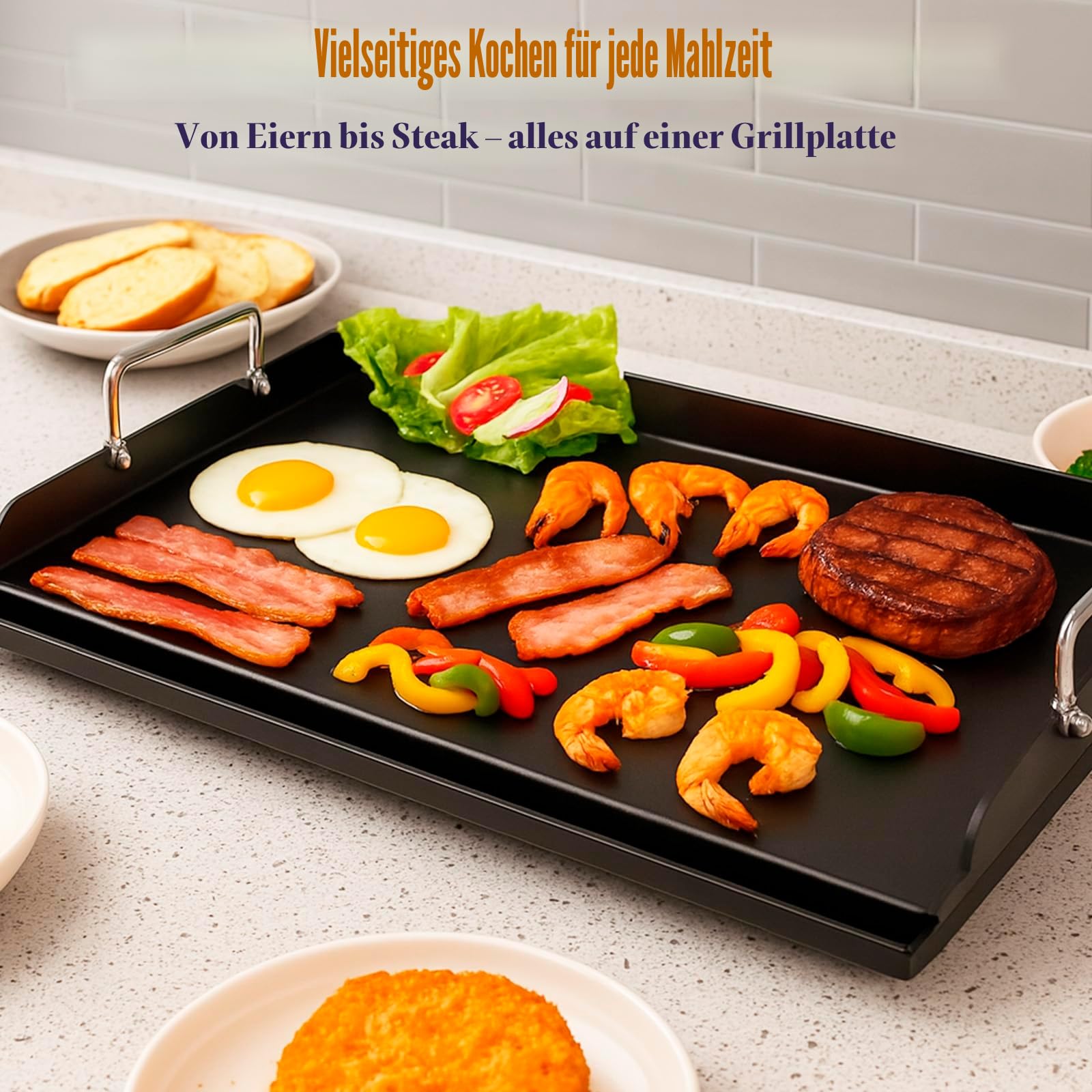 GFTIME Grillplatte 63,5 x 40,6cm, Universal Plancha für Gasgrills und Holzkohlegrills, Elektrogrill, Universal Grillpfanne Flache Oberplatte, Antihaftbeschichtung, Große Rechteckige Grillplatte