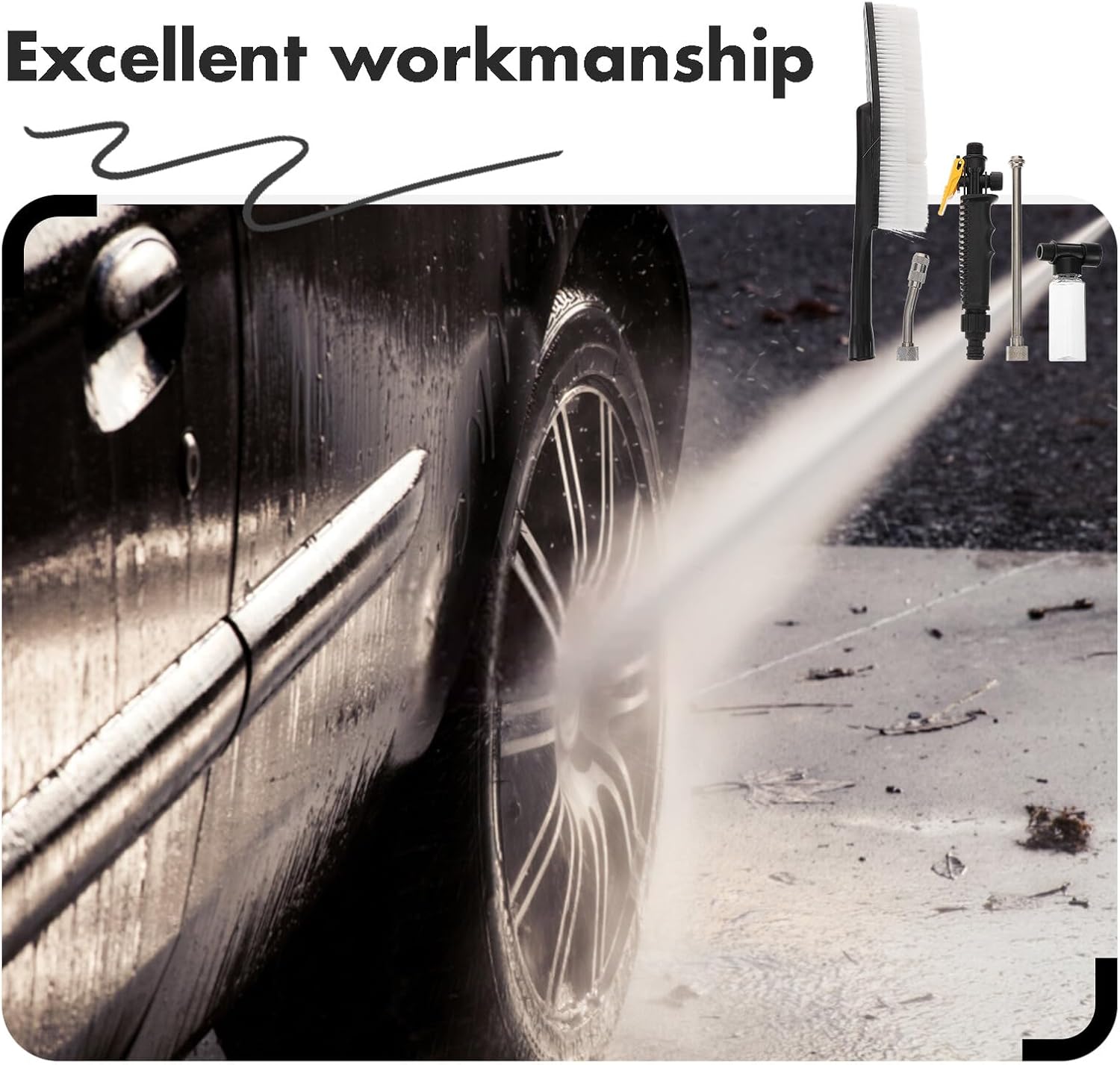 Baluue High Pressure Hose Washer Nozzle with Soft Foam Brush and Long Handle, Car Cleaning Water Sprayer for Garden and Vehicle Washing, Sturdy Watering Hose Attachment for Outdoor Use