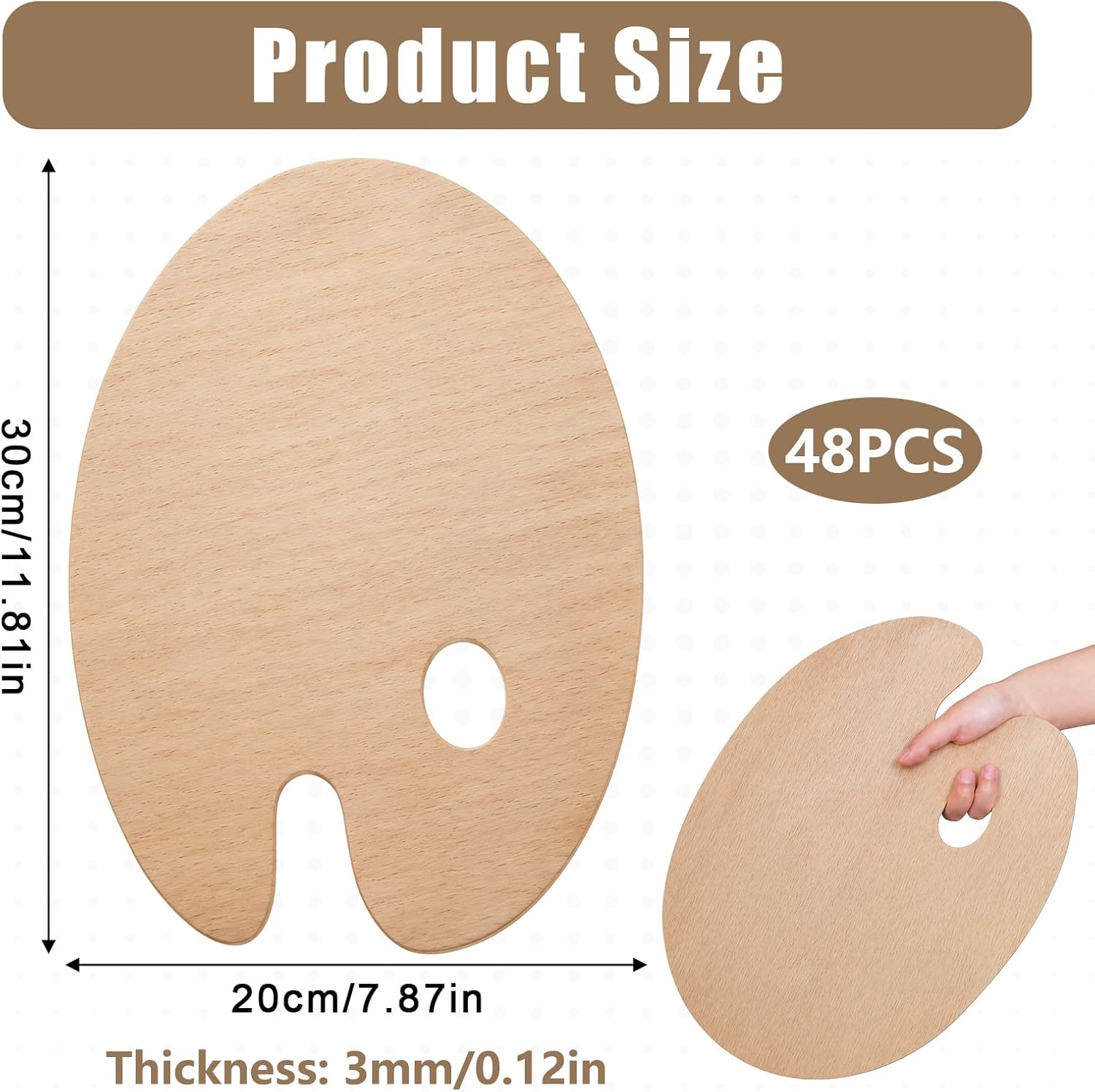 48 Pack Wood Painting Palette, Oil Wooden Paint Palette, Oval-Shaped Artist Painting Palette with Thumb Hole for Oil Watercolor Craft DIY Art Painting Palette(8 x 12 Inches