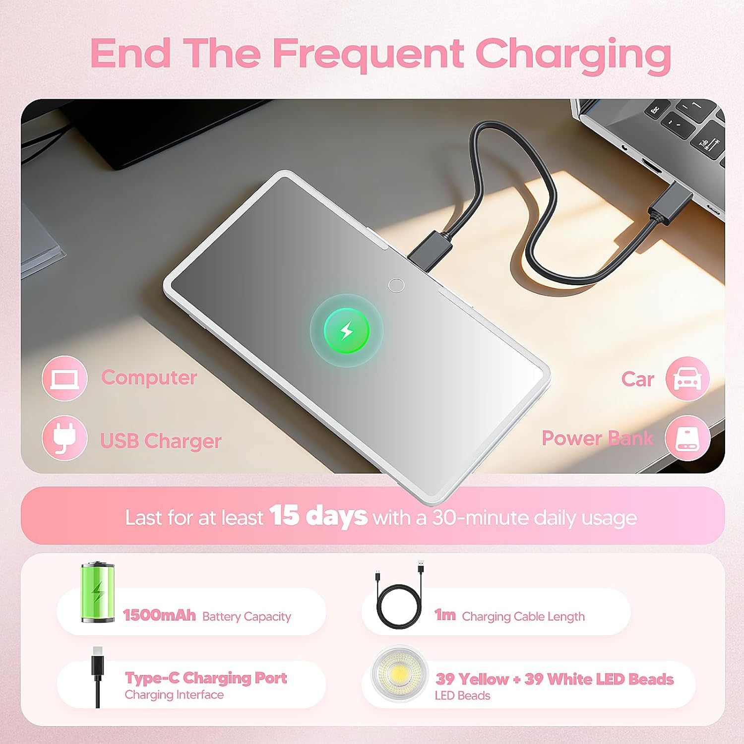 Car Sun Visor Mirror Vanity with Smart Sensor - Rechargeable Dimmable Makeup Vanity Mirror with 78 LED Lights & Protective Cover - 3 Color Modes Makeup Mirrors for Car Truck SUV Accessories