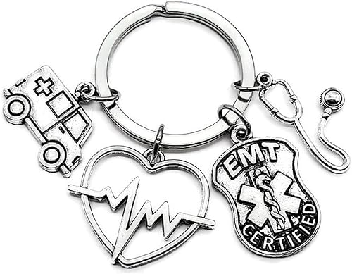 EMT Medical Technician, EMT Keychain, ECG EKG Heartbeat, alerta médica, regalo EMT, ambulancia, estetoscopio, caduceo símbolo médico, regalo de