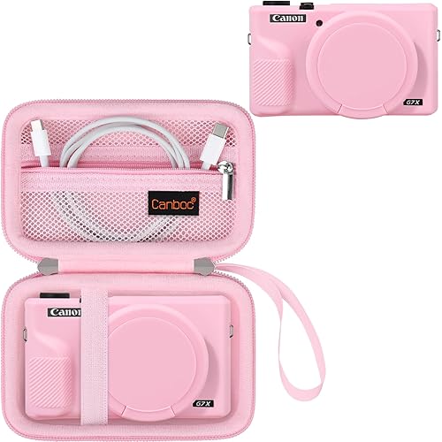 Canboc Case for Canon PowerShot G7X Mark III Digital Camera, 1* Hard Carrying Case + 1* Soft Silicone Cover with Removable Lens Cover, Pink (Case Only)