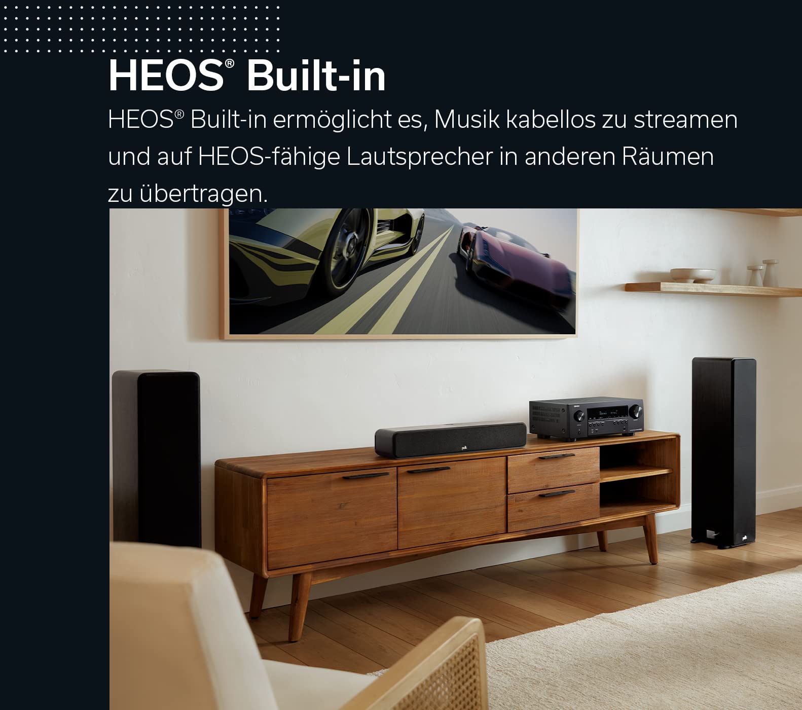 DENON Receptor AV De 7.2 Canales con Dolby Atmos, DTS X, 6 Entradas y 2 Salidas Hdmi, 8K Hdmi, Bluetooth, WLAN, Airplay 2, Heos Multiroom, Compatible con Alexa, Color Negro