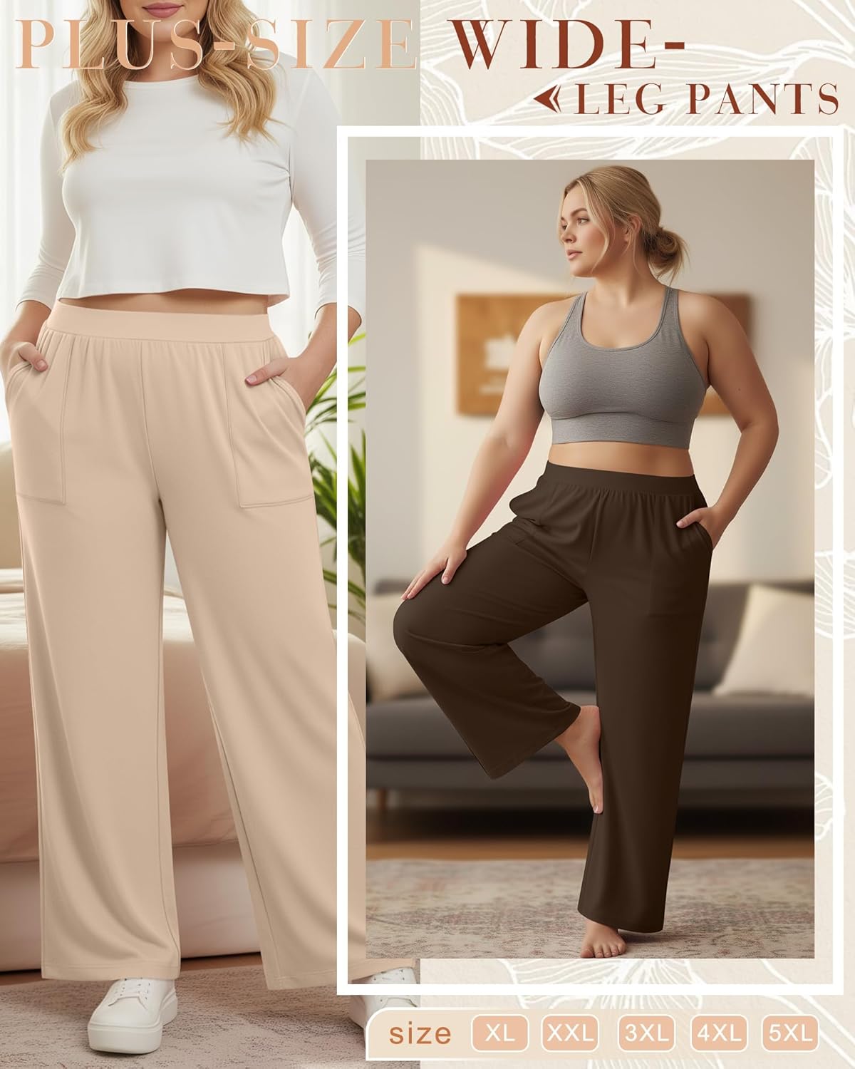 3 Pack Women's Plus Size Lounge Pants Wide Leg Yoga Pajama Palazzo Pants Loose Casual Baggy Sweatpants with Pockets - Image 3