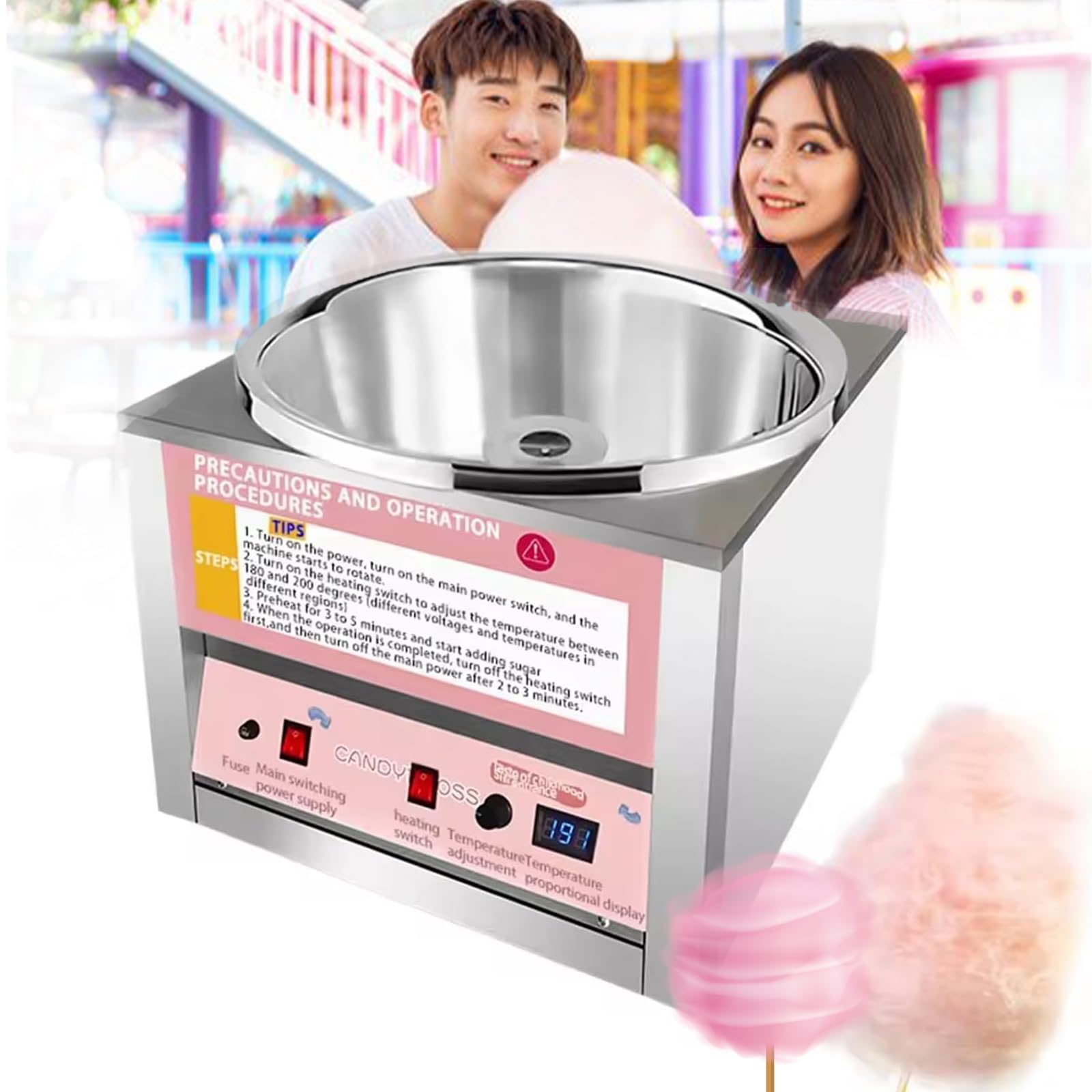 Zuckerwattebereiter - 1200W Elektrischer Edelstahl mit Temperaturregelung für Partys und Veranstaltungen