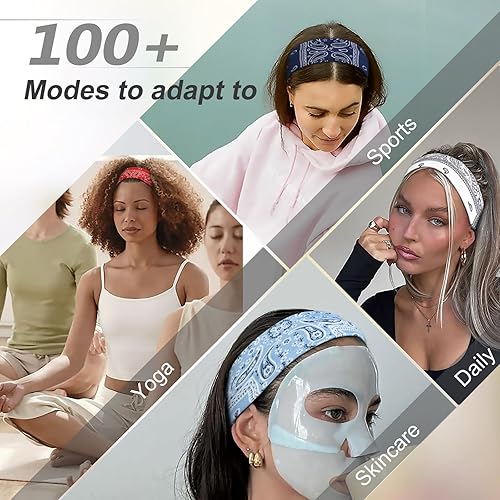 Vista 19 de TERSE Diademas negras para cabello corto para mujer, bandas elásticas antideslizantes para el sudor, envolturas de tela suave para entrenamiento