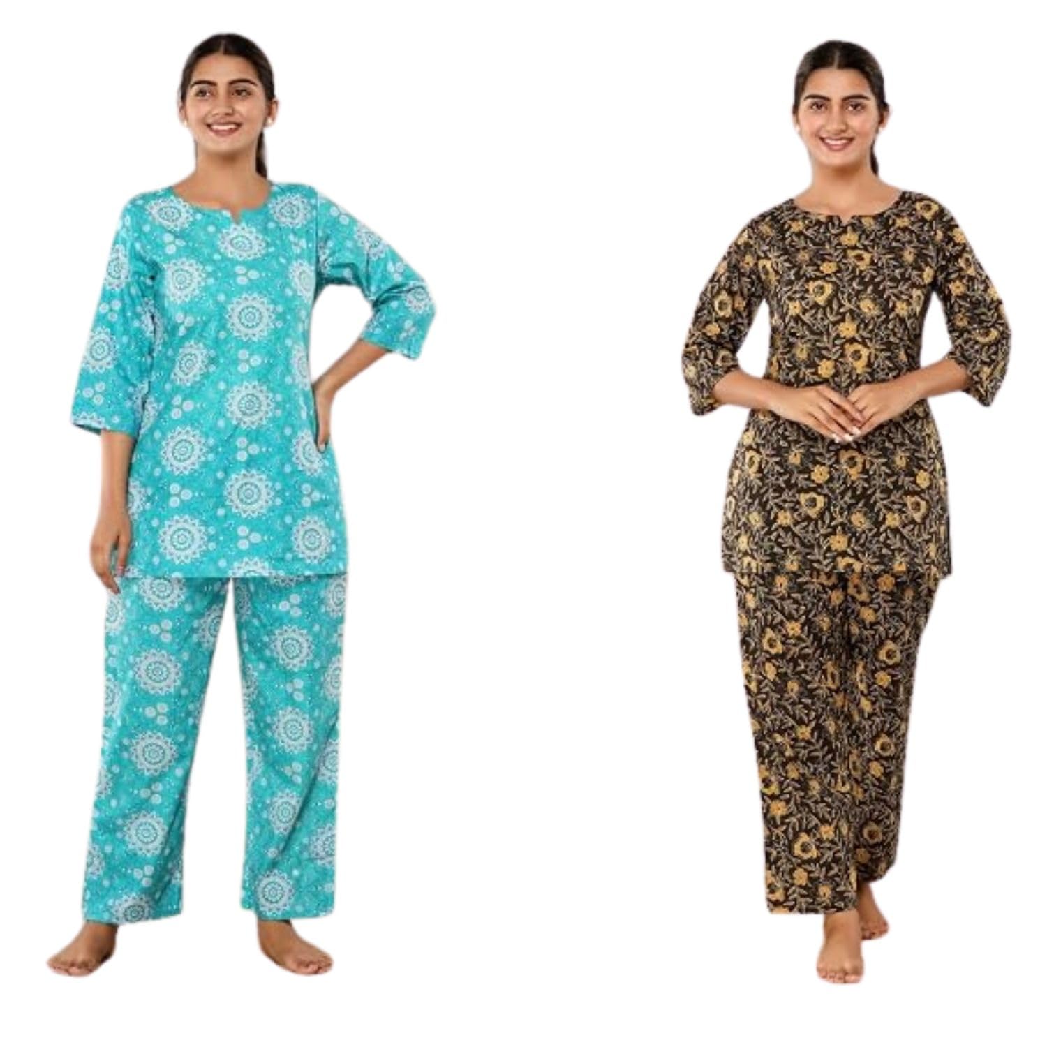 Women Printed Western Wear 02 Kurta, 02 Pants Cotton KCC254 Turkish Mahndi 4 Top & Pyjama Set-image-43