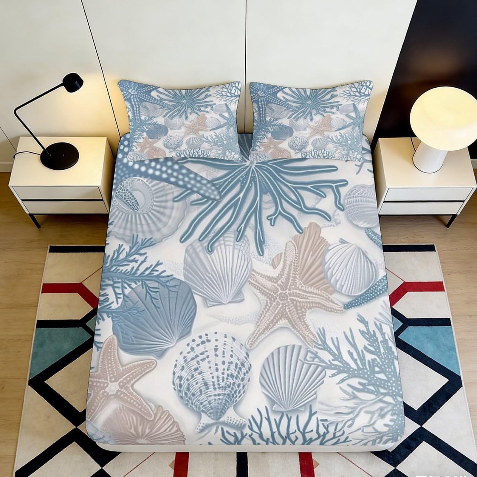 Jqzkxnhpbr Style-8 3D Printed Ocean Starfish Fitted Sheet Microfiber Soft Breathable Shell Mattress Cover For Bedroom Decor 90X200x25cm