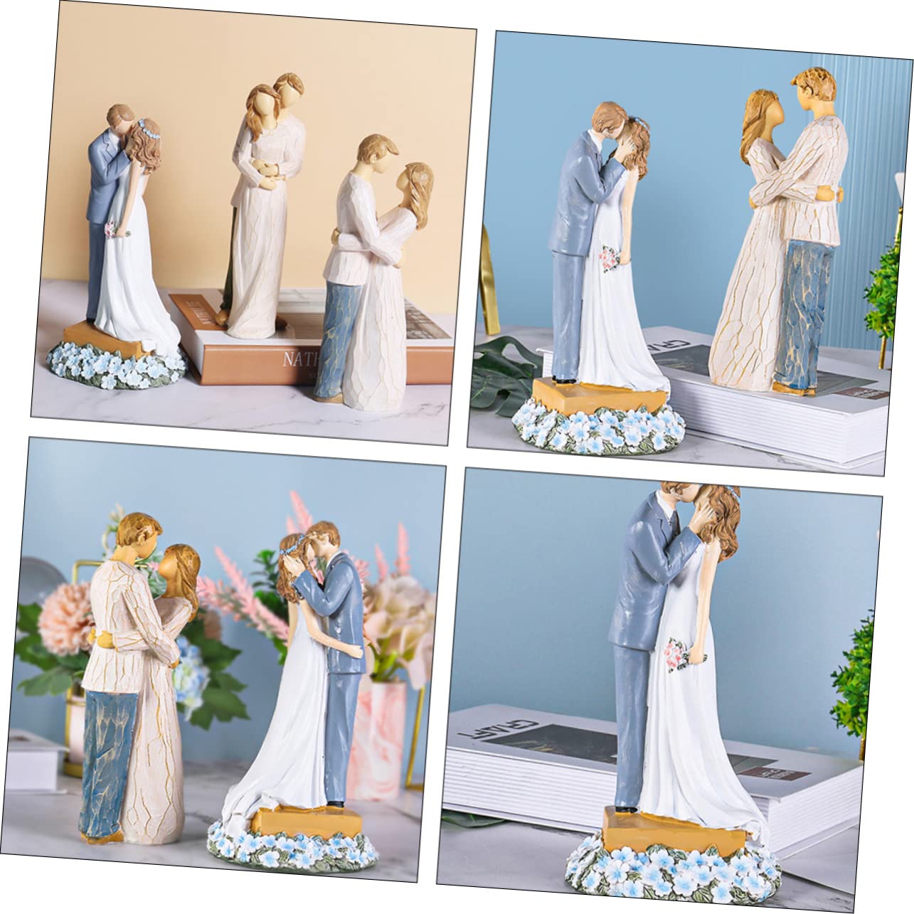 Kreative Hochzeitsdeko Statue aus Kunstharz Blau Brautpaar | Kussmotiv, Leicht und Wasserfest, Rostfrei und Farbbeständig, Feine Verarbeitung für Hochzeit oder Liebesgeschenk