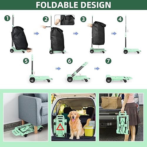 Miniatura 9 de SELORSS Carro de mano plegable 2 en 1, carrito de compras portátil con ruedas y bolsa impermeable extraíble, plegable, ligero, de gran capacidad