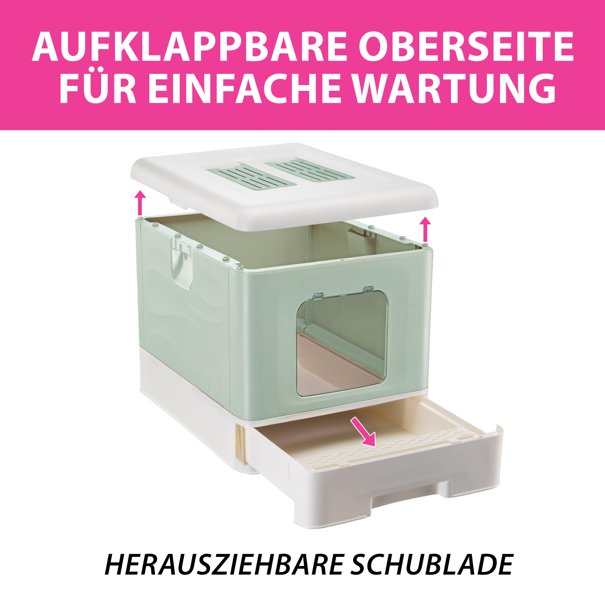 Ferplast Katzentoilette geruchshemmend, sauber & leicht zu reinigen, Grün | 2 Aktivkohlefilter gegen Gerüche, Streu-Auffanggitter, Schaufel und Reinigungsbürste inklusive