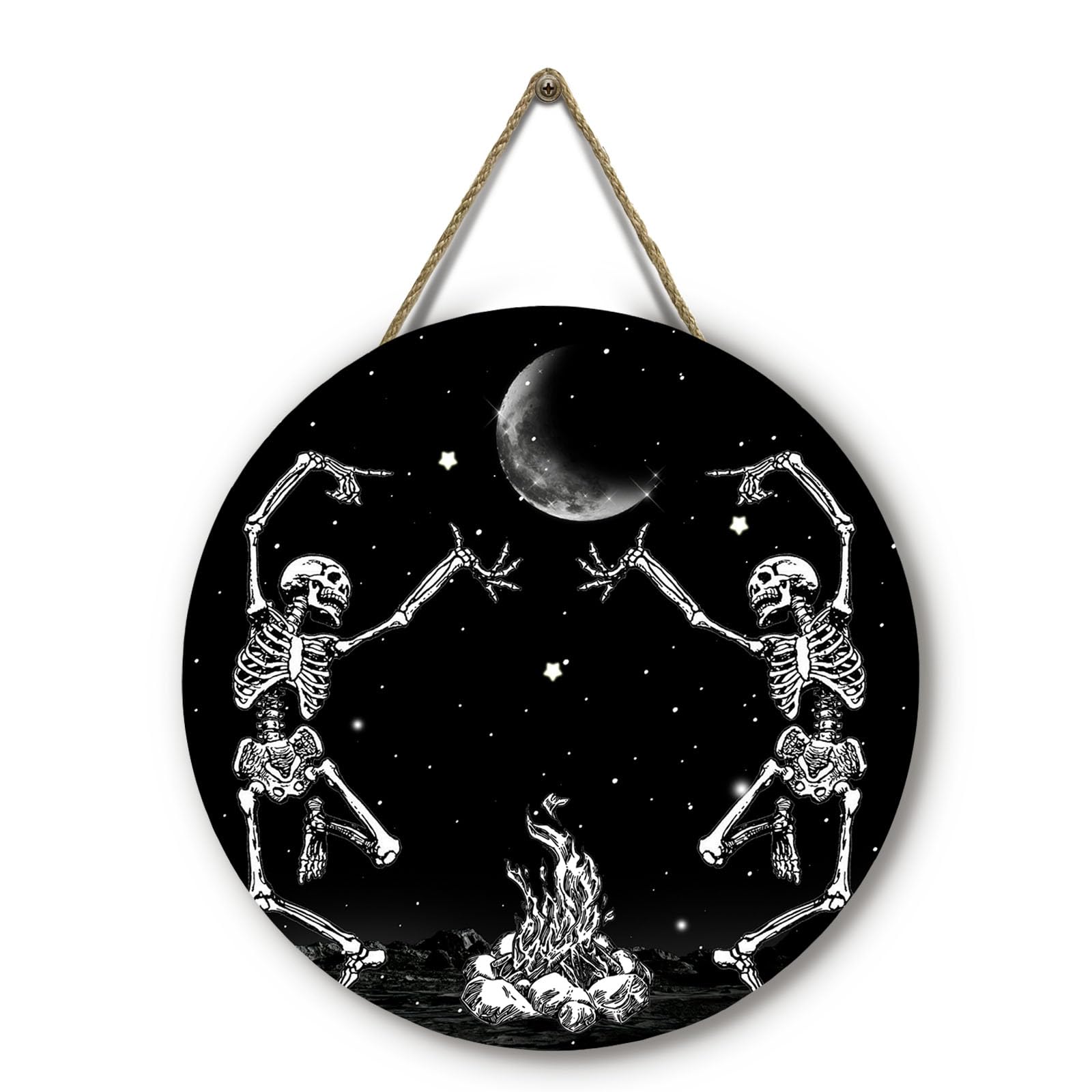 Skull Halloween Front Door Sign Dancing Skeleton Door Hanger Sacry Moon Night Holiday Decor for Porch Halloween Home Party Accessories