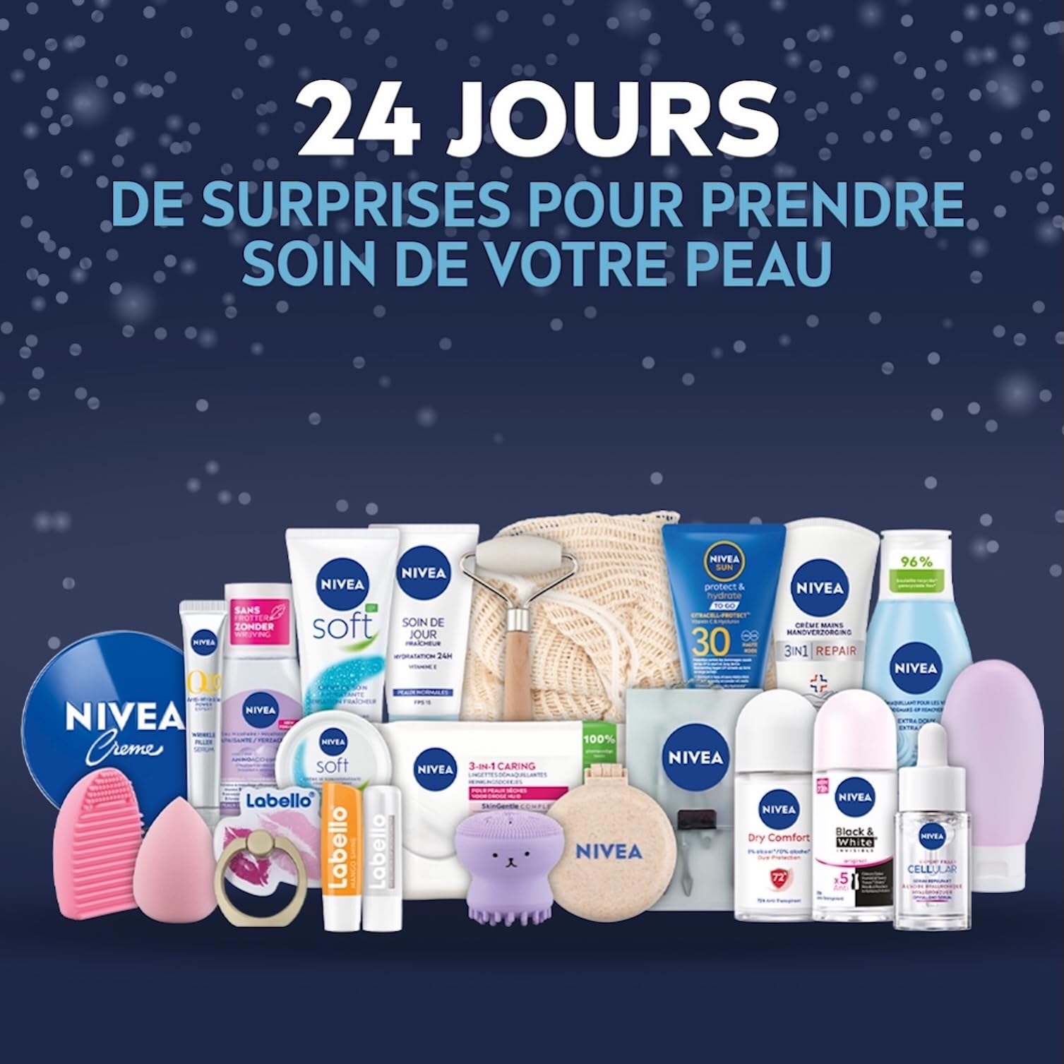 NIVEA - Calendrier de l'Avent Femme Édition 2025 - Coffret Cadeau Beauté - Soins Visage, Corps & Lèvres + Accessoires - 24 Fenêtres Surprises - 1pce