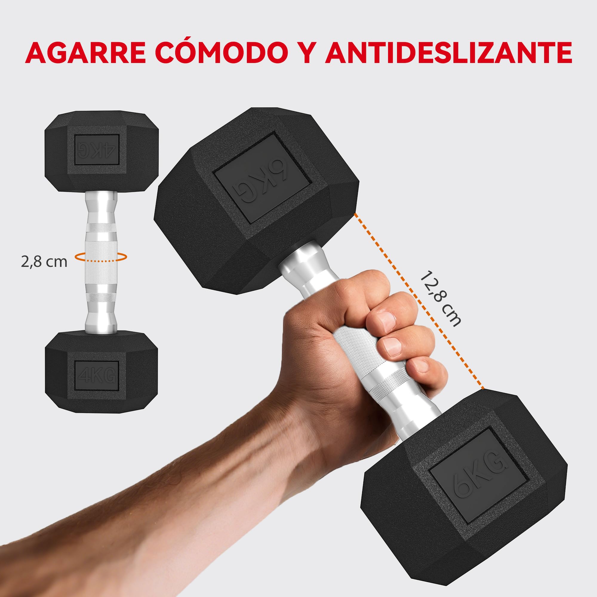 SPORTNOW Juego de Mancuernas de 6 Piezas 30 kg/36kg, Mancuernas Hexagonales2x2kg-2x8kg, con Soporte de Almacenamiento y Mango Antideslizante para Entrenamiento en Casa Gimnasio, Negro