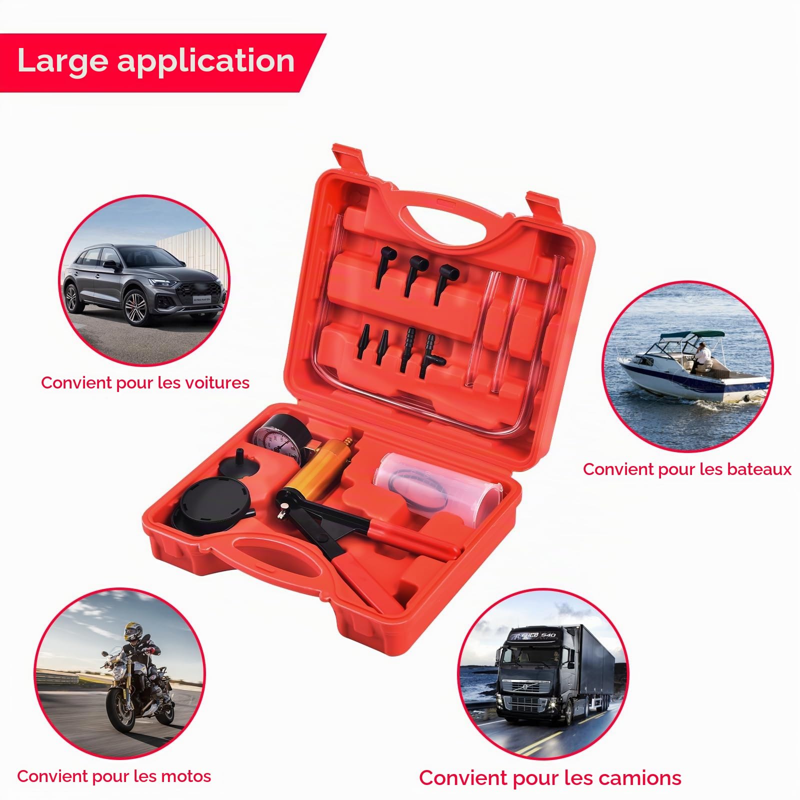 DHA Kit Pompe a Vide Purge Liquide de Frein Vidange Manuelle Moto Voiture, Outil de Testeur de Pompe à Pression et Dépression Purgeur Liquide de Frein et Embrayag avec Adaptateurs Automobile