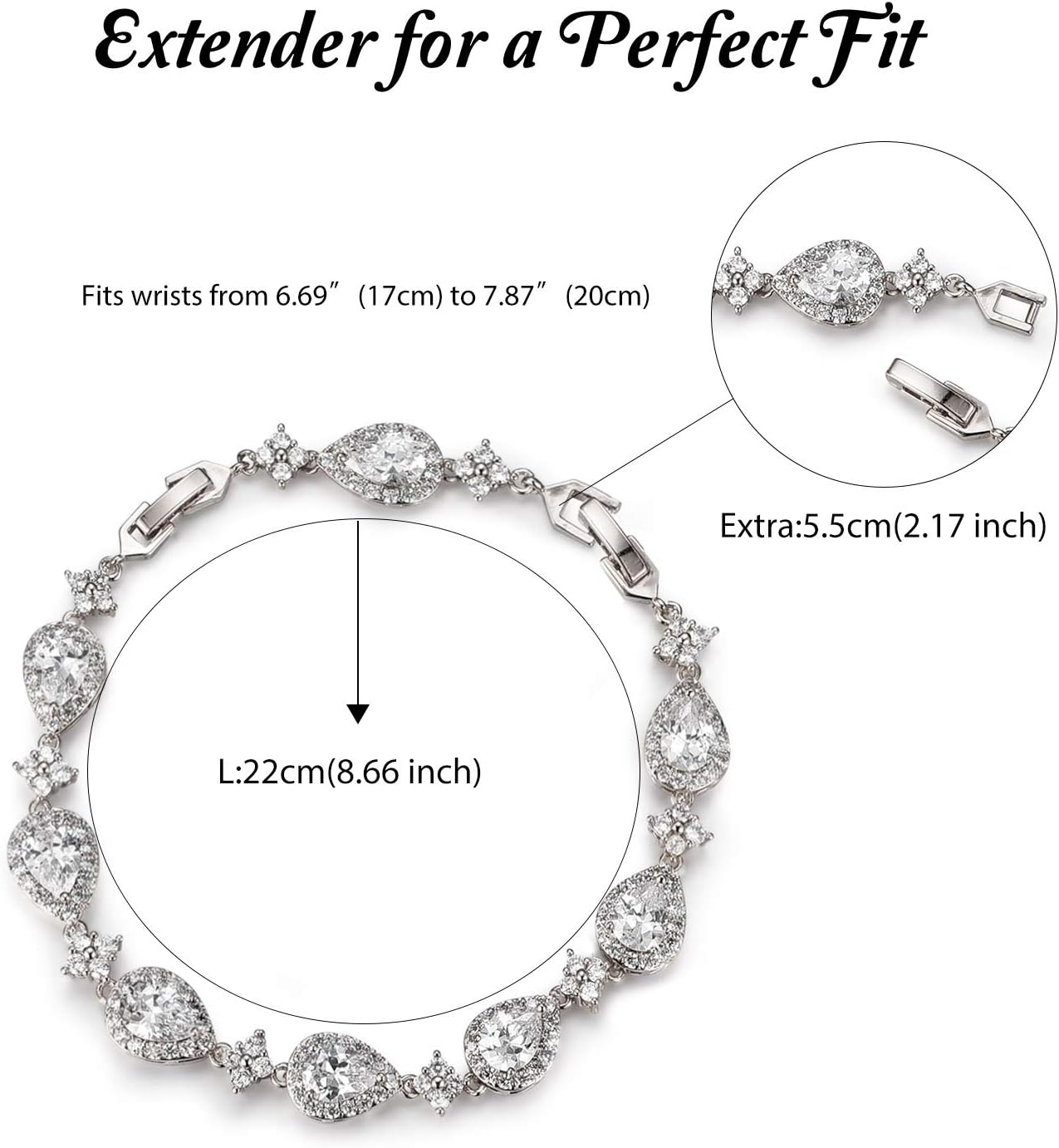 SWEETV Wedding Teardrop Bracelets for Brides Bridesmaids, Crystal Cubic Zirconia Bridal Bracelets for Women Prom - Image 5