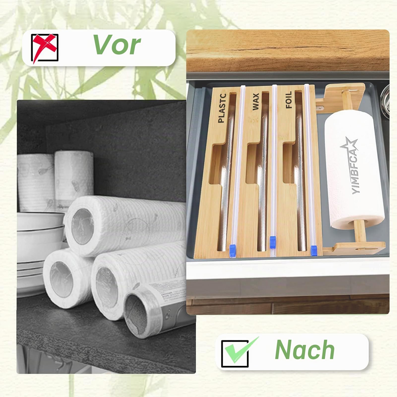 Folienschneider Frischhaltefolienspender mit Schneider und Küchenrollenhalter Kompatibel mit 12" Rollen Wandrollenhalter Küche Alufolienspender und Frischhalte Folienspender mit Cutter
