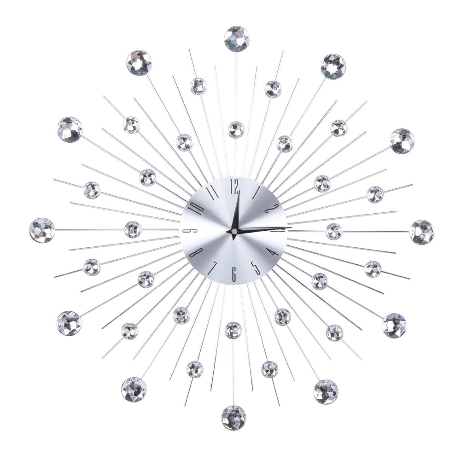 Large Wall Clocks for Living Room Decor,Art deco wall clock, Metallic Silver Wall Clock Sparkling Bling Wall Decorative for Home, Bedroom(silver)