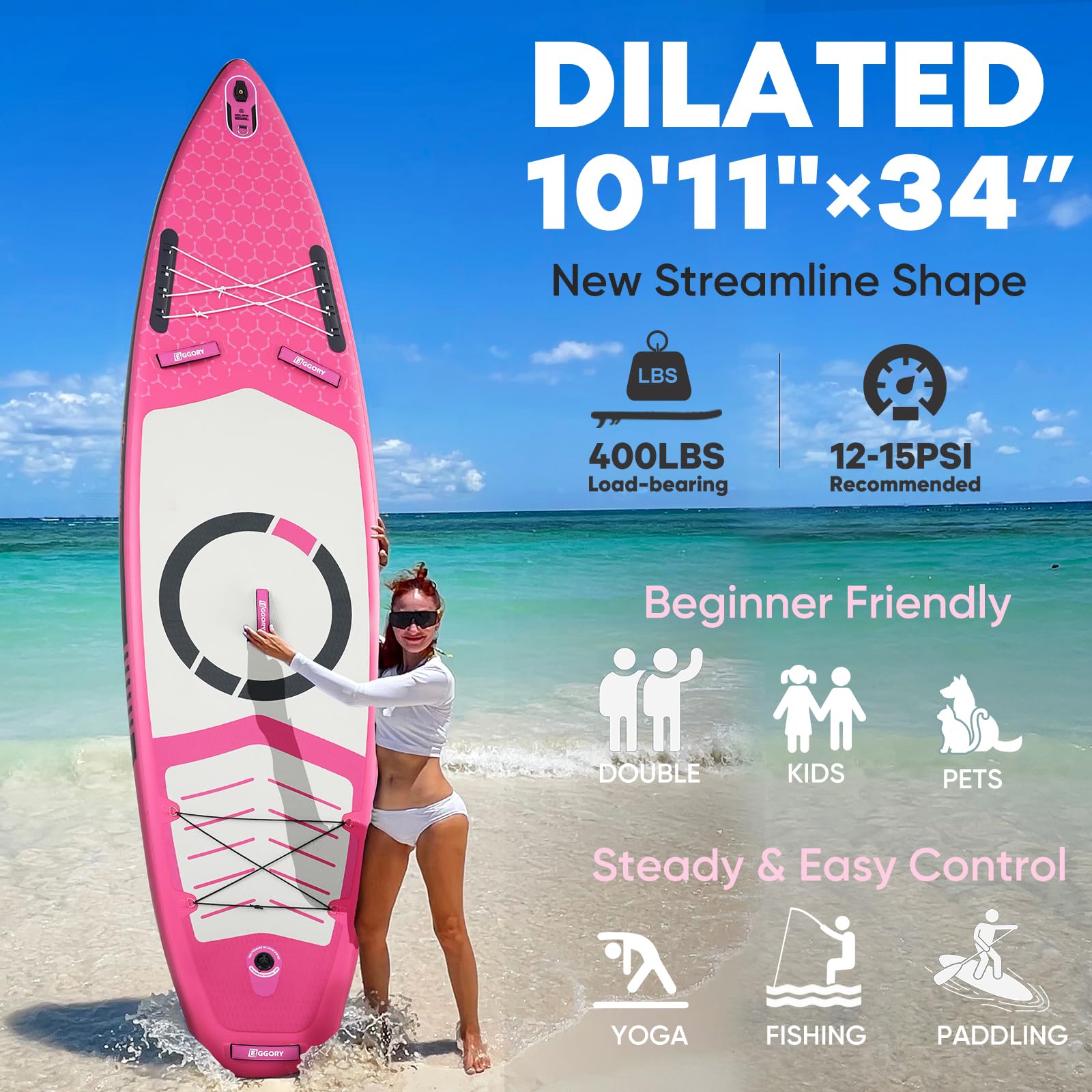 Aufblasbares Paddle Board, SUP Board | Stabile Konstruktion mit rutschfestem Komfort-Deck, tragbares SUP-Board für Reisen