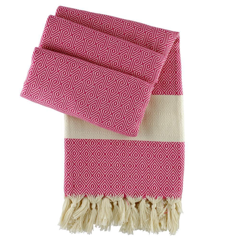 Hamamtuch Charlotte – XL 100x170 cm – Saunatuch, Strandtuch & Badetuch – Pestemal aus 100% Baumwolle – groß, leicht, handgewebt & saugfähig für Damen & Herren (Fuchsia)