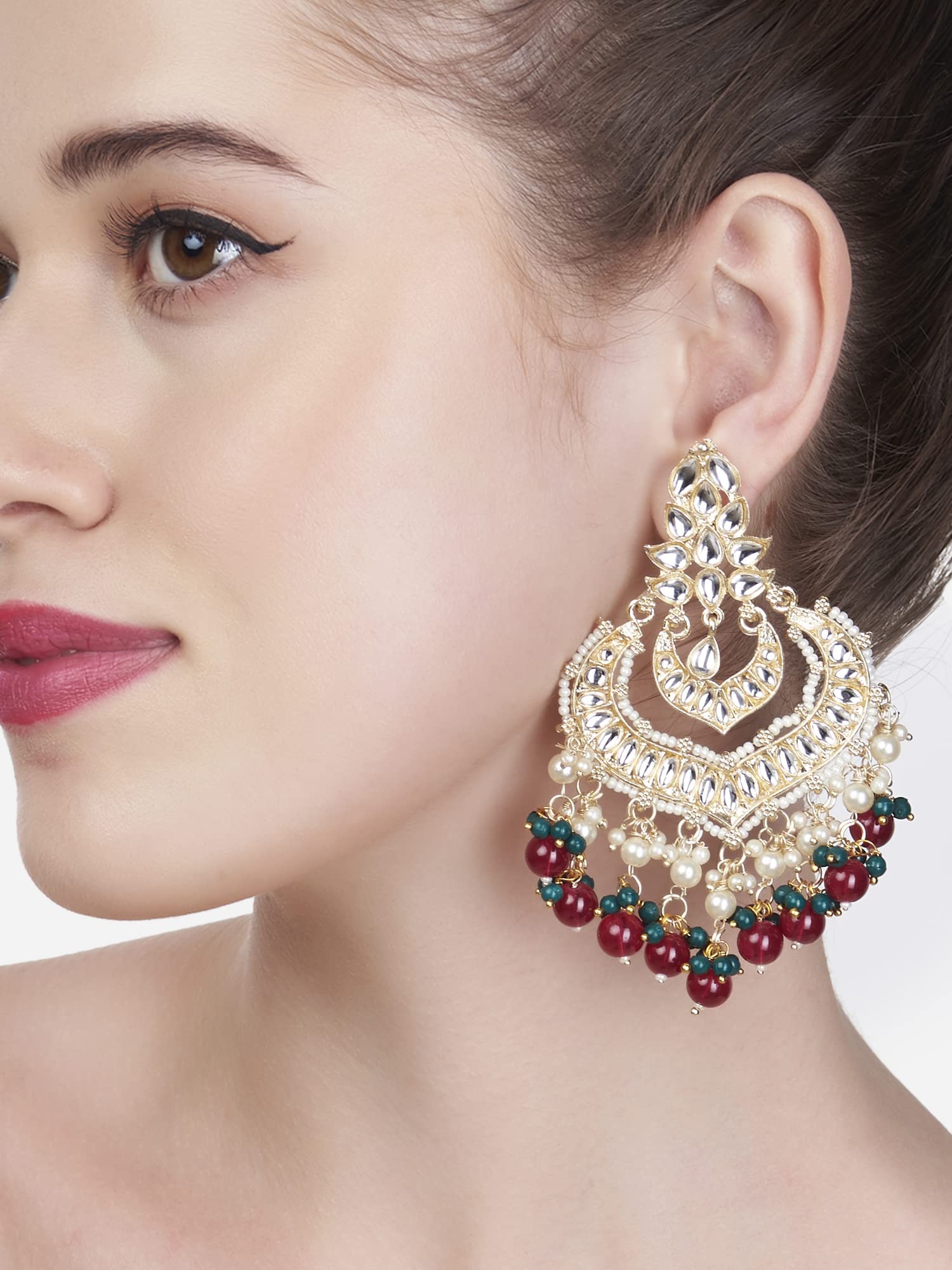Kundan Beads Layered Dangle Earrings for Women