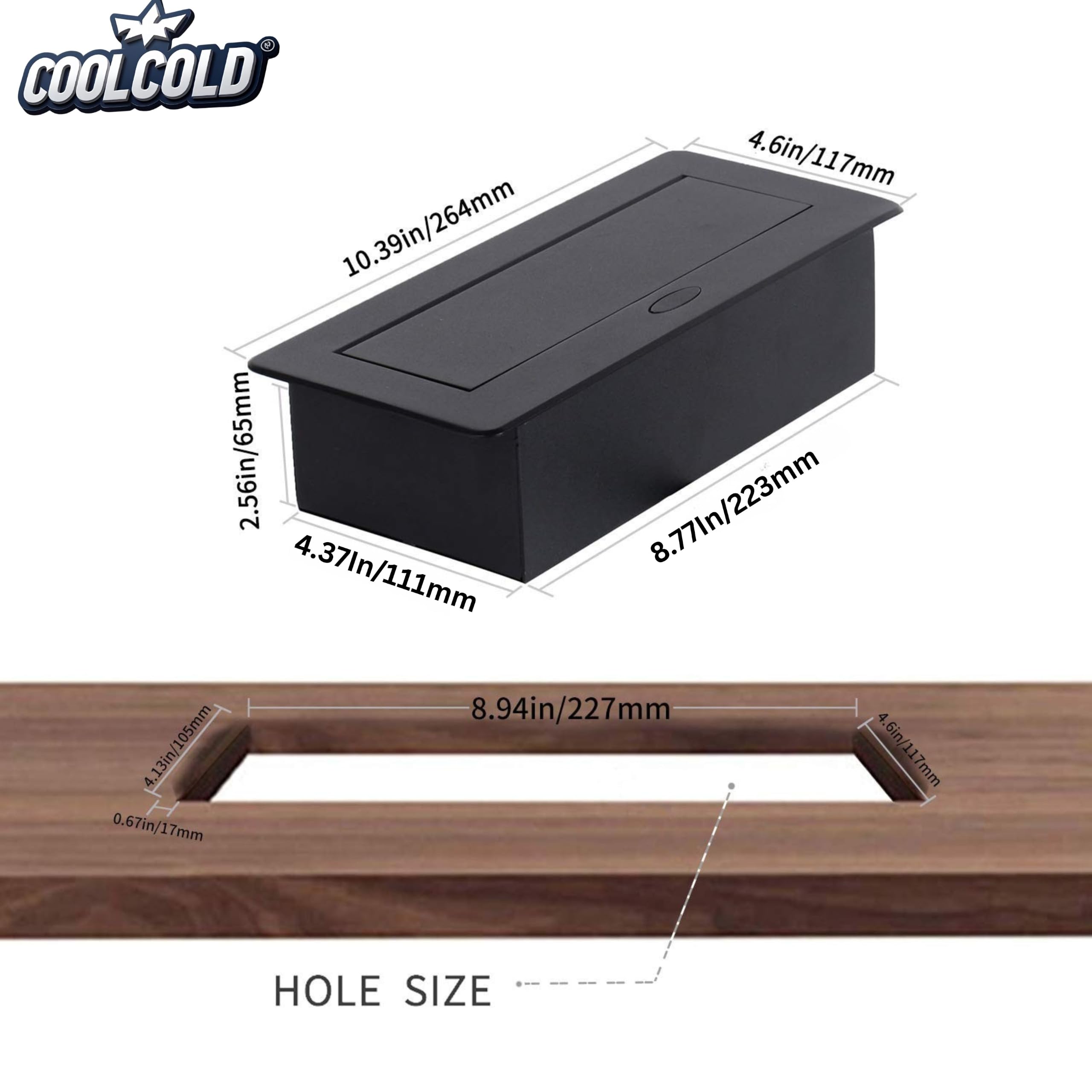 COOLCOLD Hydraulic Cable Cubby Pop Up box Metal, Cable Manager Electrical Box with 4 Power Socket | Flip-Top Hidden Desk Module for Office, Home & Conference Table | Space-Saving Flush Mount Design — Amazon image 4