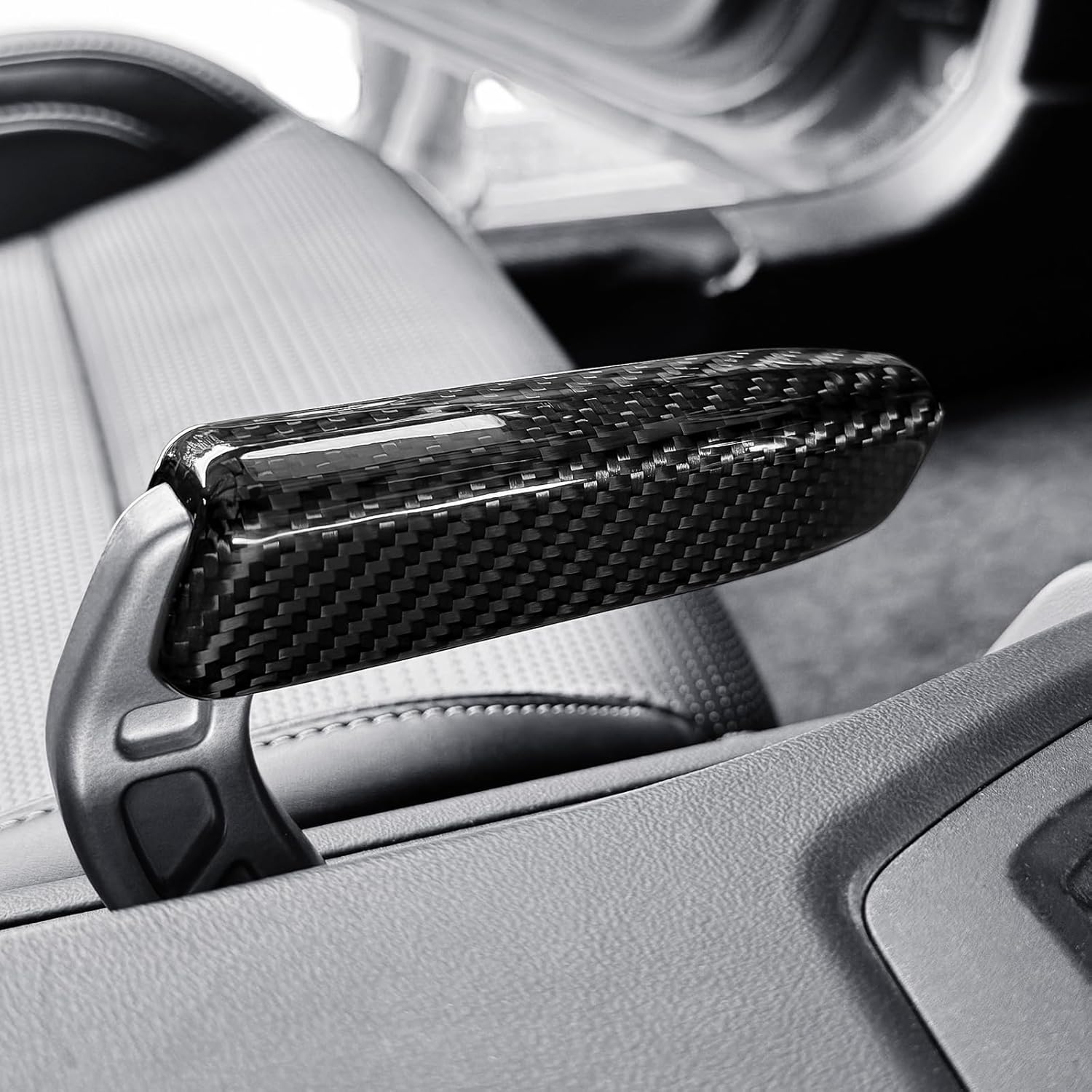 AIRSPEED for 2024 2025 2026 Ford Mustang Parking Brake Handle, Real Carbon Fiber & Aluminum Handle Direct Replacement Parking Brake Lever Racing Style Upgrade Accessories, Silver