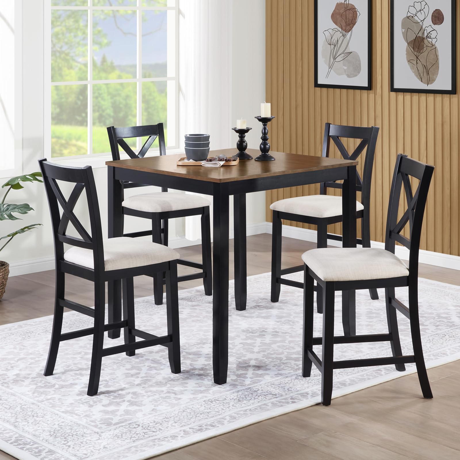 counter height dining chairs set of 4: modern wooden bar stools with x-back & padded seat for home office & kitchen island - high capacity upholstered side chairs for adults & small spaces