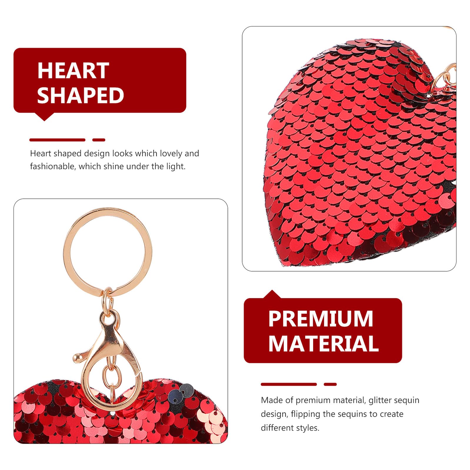ifundom Portachiavi Cuore a Paillettes Rosso 24 Pezzi Ciondoli a Forma di Cuore in Lega e Plastica, Decorazione Brillante per Festa di San