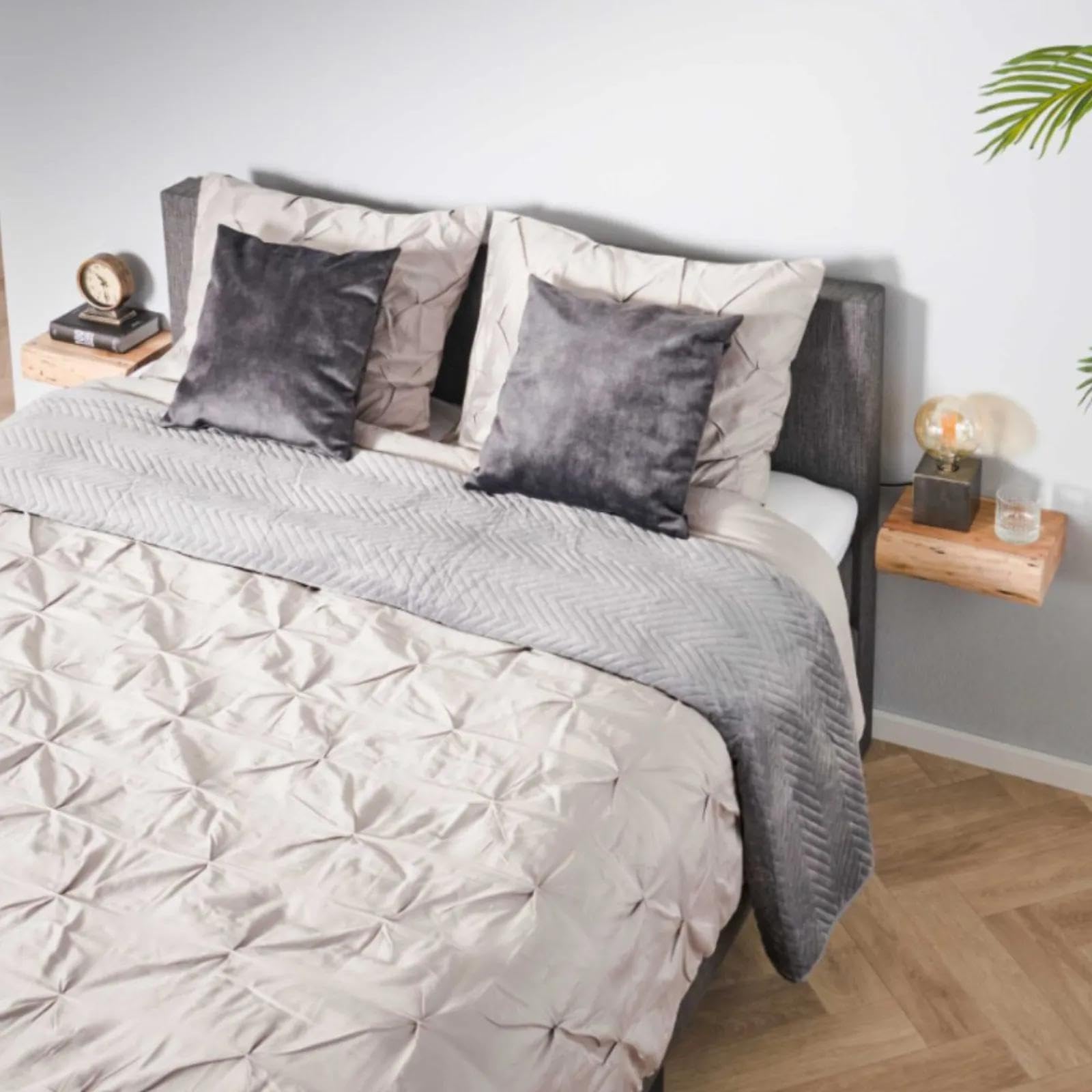 RINGO-Living Massivholz Nachttisch Set Mit Ablage & Schublade, 300mm, 2er Set, Schwebend Stauraum Industrial Style, Nachtschrank, Kleiner Industrie Style, Holz Echtholz Mini