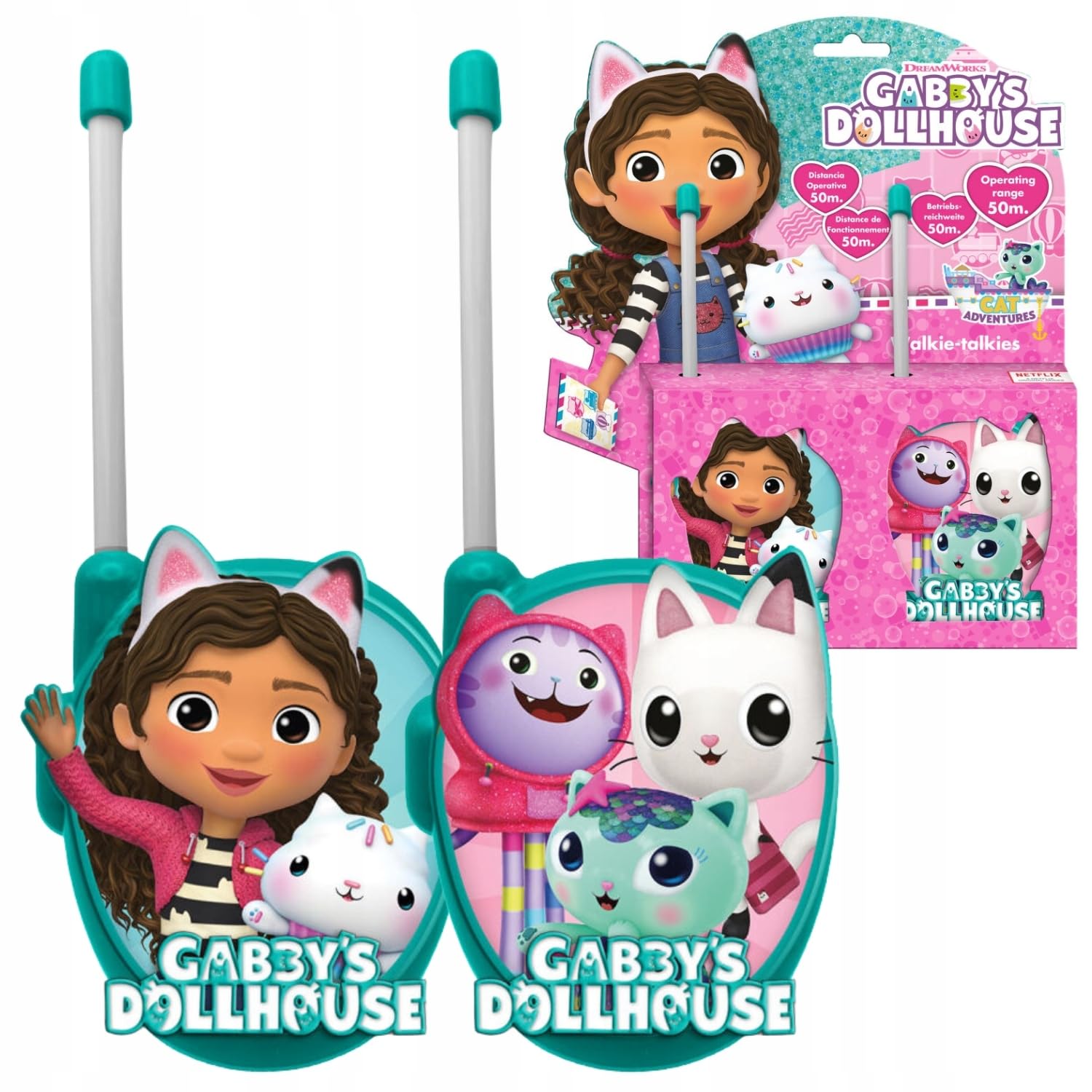 Gabby’s Dollhouse 3D Walkie Talkies for Kids 3+ | Long Range 50M Built-in Antenna Push to Talk Button Lightweight Communication Toy Set | 2Pcs Gift for Girls Boys Outdoor Play