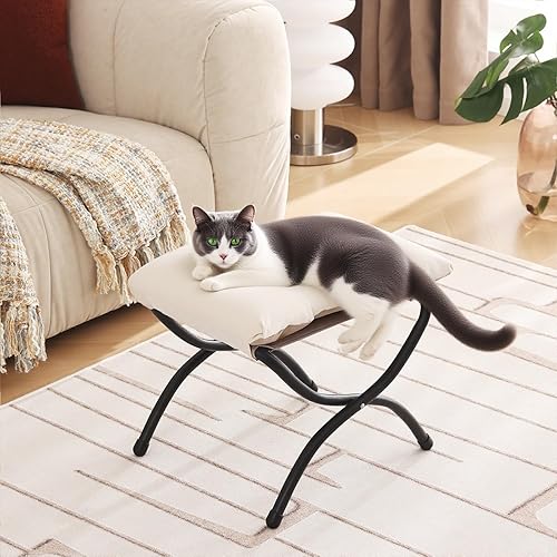 Miniatura 8 de Welnow Taburete plegable, otomana tapizada con acento pequeño con cojín de algodón grueso desmontable acolchado y marco de metal para silla