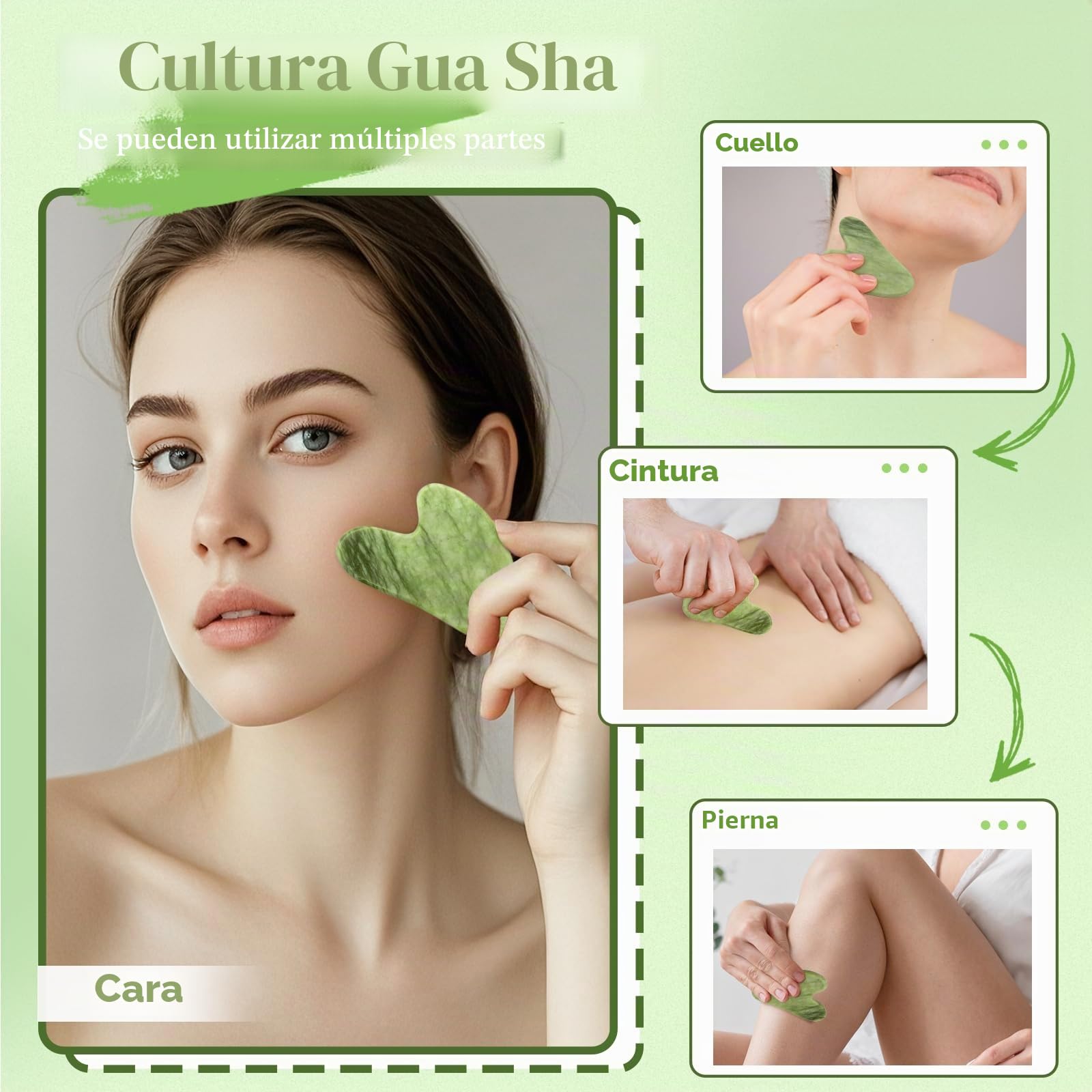 Flagest Gua Sha - 100% Natural Jade Guasha - Herramienta de Masaje Antiarrugas Para el Rostro - Piedra Gua Sha Facial Masajeador