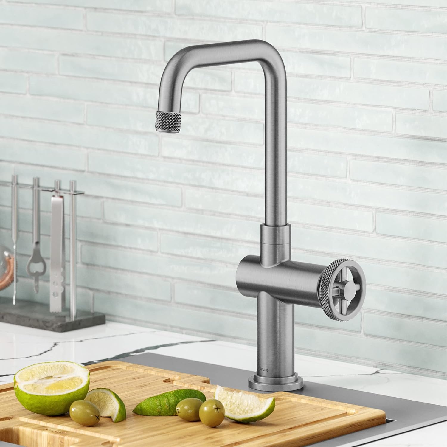 KRAUS Urbix Industrial Single Handle Bar Kitchen Faucet in Brushed Gold, KPF-3127BG