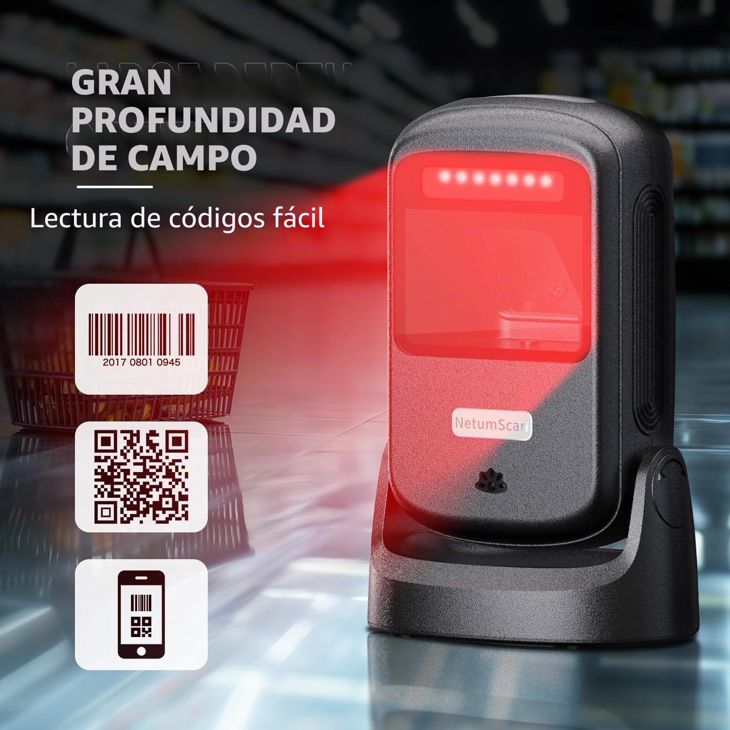 NetumScan USB Omnidireccional Técnico para Supermercados y Almacenes Compatible con PC Windows/Mac/Linux CN-40
