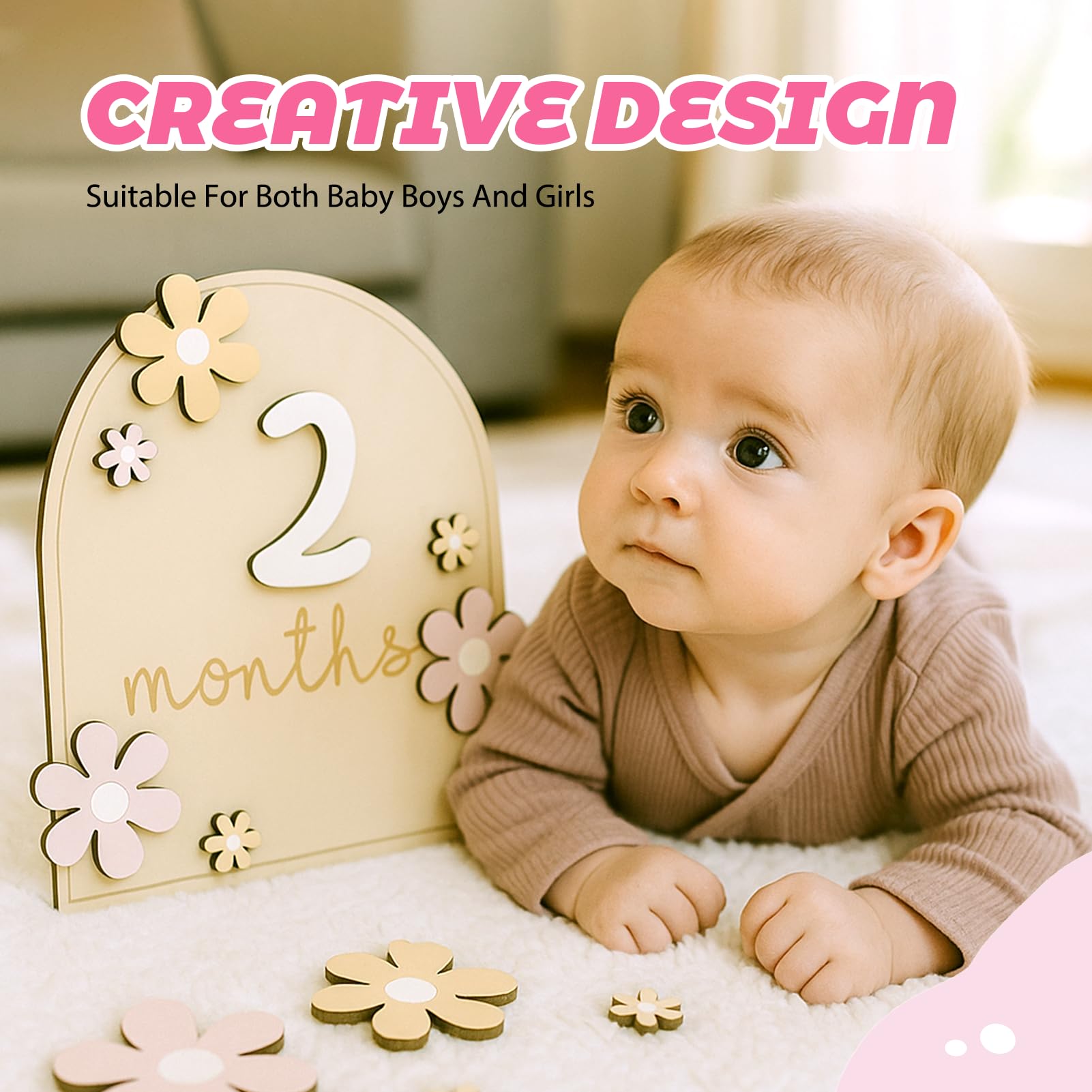 Carte Étape Bébé Bois Carte Mensuelle Bebe Accessoire Photo pour Nourrissons de 0 à 12 Mois Cadeaus Bebe Pour Cadeau Naissance Cadeau Future Parents Baby Shower Enregistrement de Croissance (Style 4)