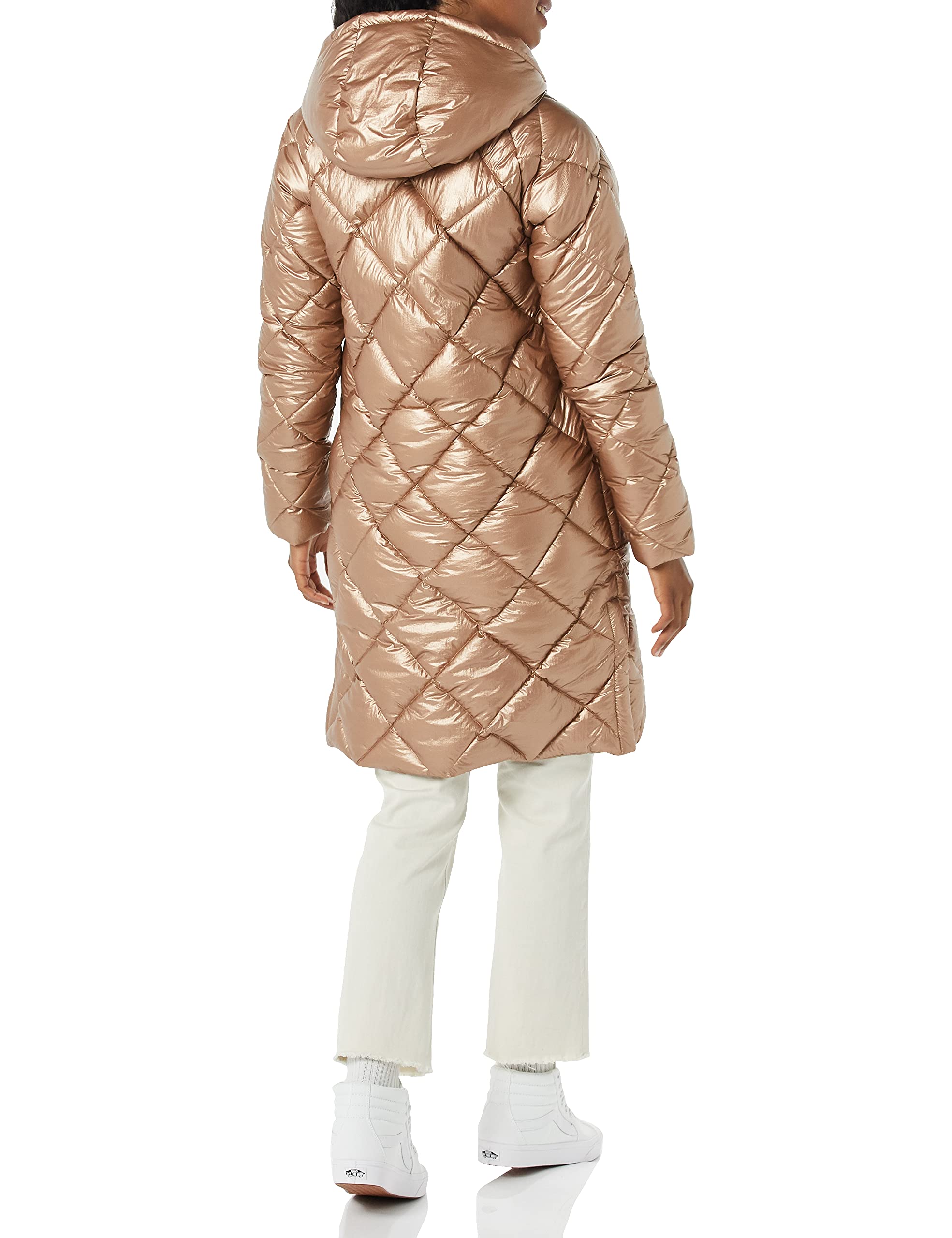 Amazon Essentials Mujer Abrigo Grueso para Invierno con Capucha y Acolchado en Forma de Rombos hasta la Rodilla