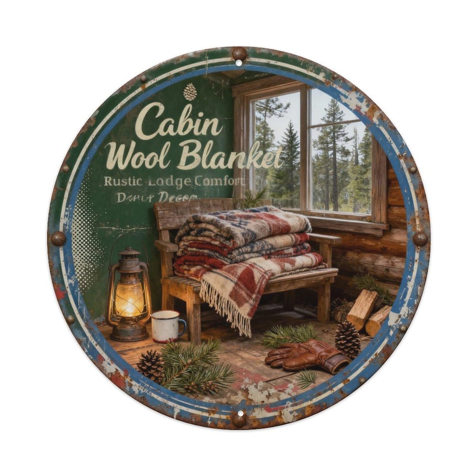 Cabin Wool Blanket Metal Tin Sign Plaque