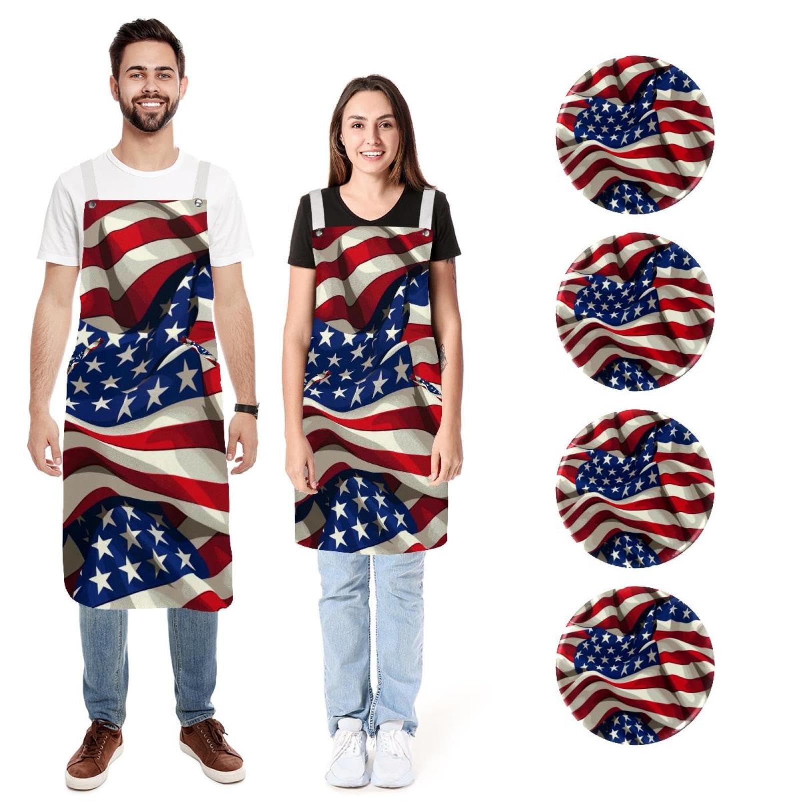 Tablier réglable imperméable 2 poches motif drapeau américain taille L M - 7