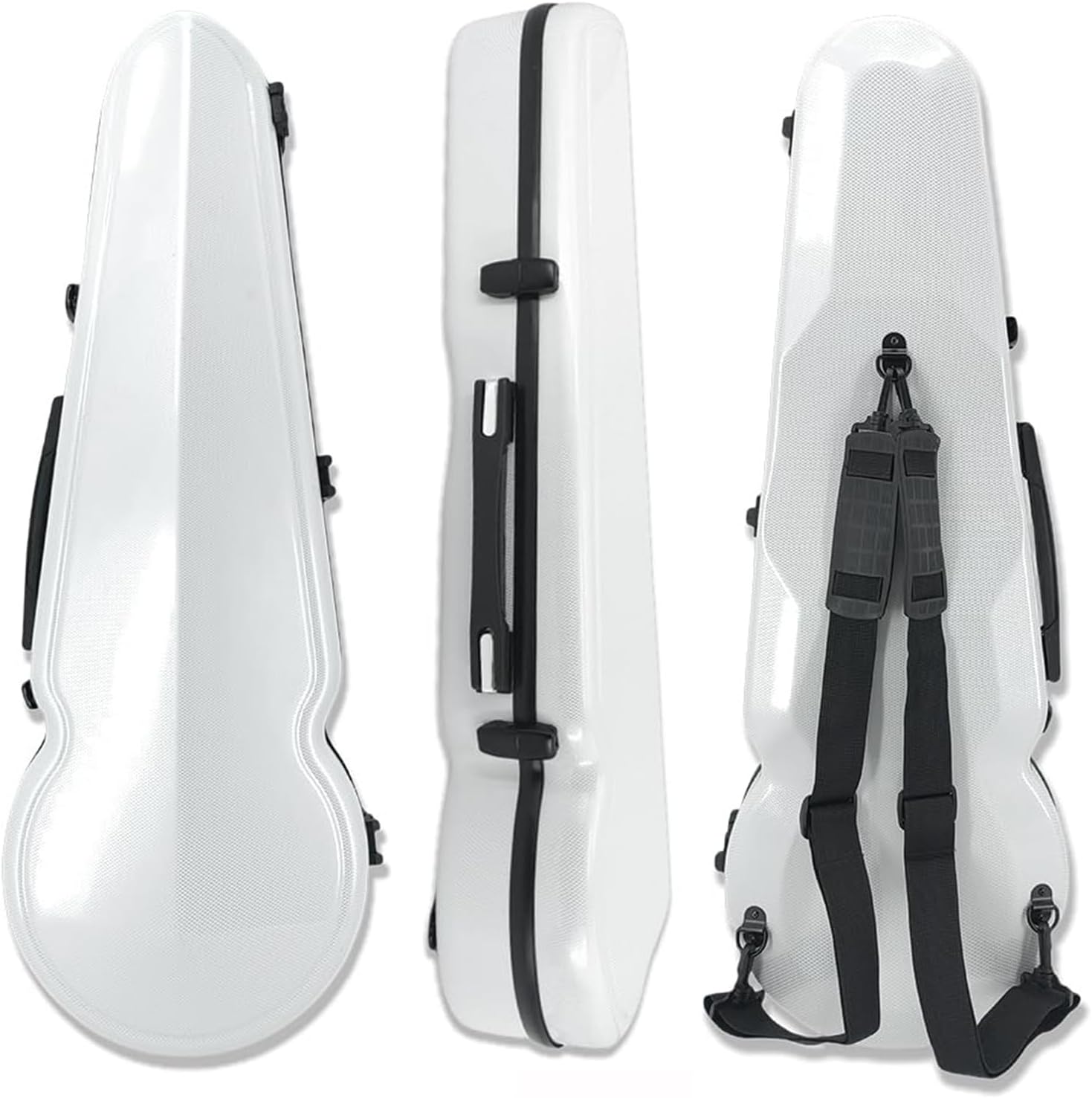 Vetimobato Viola Case 16 Inch, Adjustable Interior Fits for 15-16.5 Inch Violas, Carbon Fiber Hard Shell Ultra-Light & Shockproof with 2 Bow Holders, Humidity Control Travel Triangle Case (White)