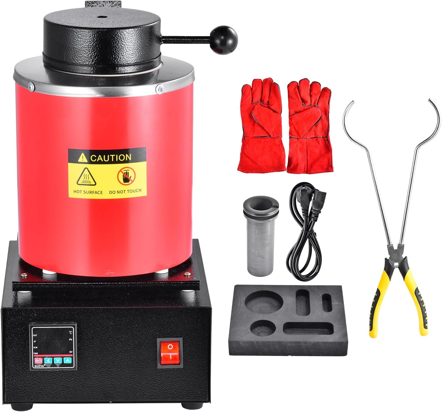 Upgraded 3KG Gold Melting Furnace, 1500W 2102℉ Digital Electric Smelter Kit, 110V with Graphite Crucible for Melting Scrap Gold, Silver, Copper & Precious Metals (Red)