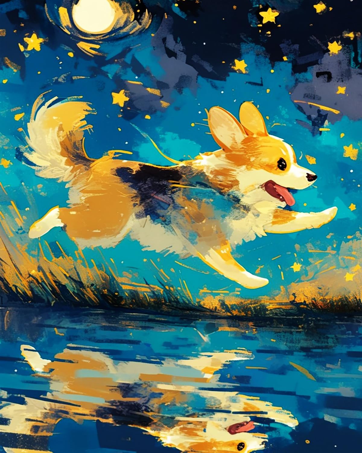 Liubaishi Multicolour Paint By Numbers For Adults, Corgi Running Under The Stars, 40X50 Cm Acrylic Canvas Kit With Brushes And Paints