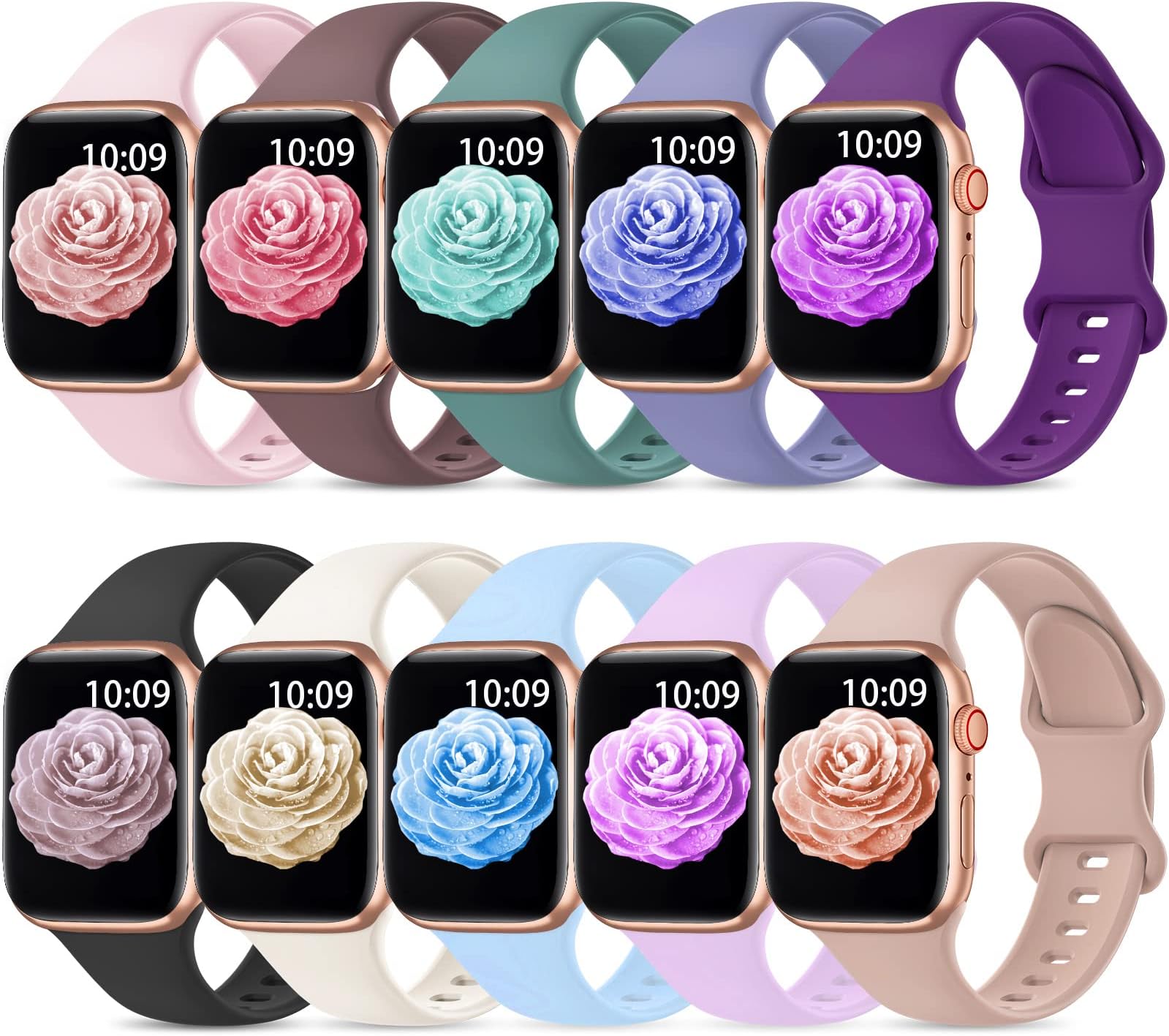 10 Pack Watch Bands for Apple Watch Band 40mm 38mm 41mm 45mm 44mm 49mm42mm Women and Men,Soft Silicone Sport Rubber Strap Wristbands for iWatch Apple Watch Series Ultra SE 8 7 6 5 4 3 2 1