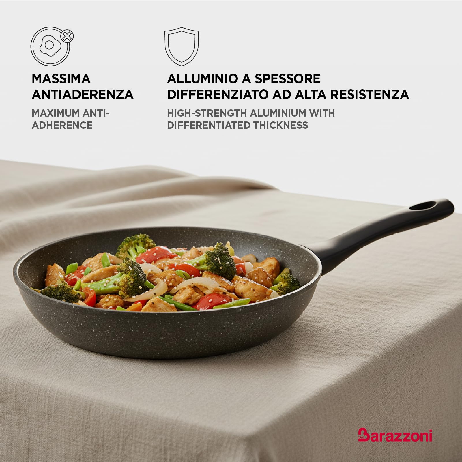 Barazzoni Grigex Set di 3 Padelle, ø 20/24 / 28 cm, Alluminio a spessore differenziato, Manico antiscottatura, Induzione+Gas, PFOA/BPA free