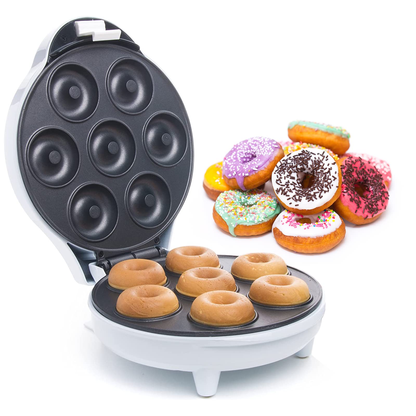 3NH® Mini Donut Maker,7 Hole Donut Maker, Non-Stick Breakfast Machine Double-Sided Heating Donut Machine for Breakfast, Snacks, Desserts Easy to Clean White-picture-27