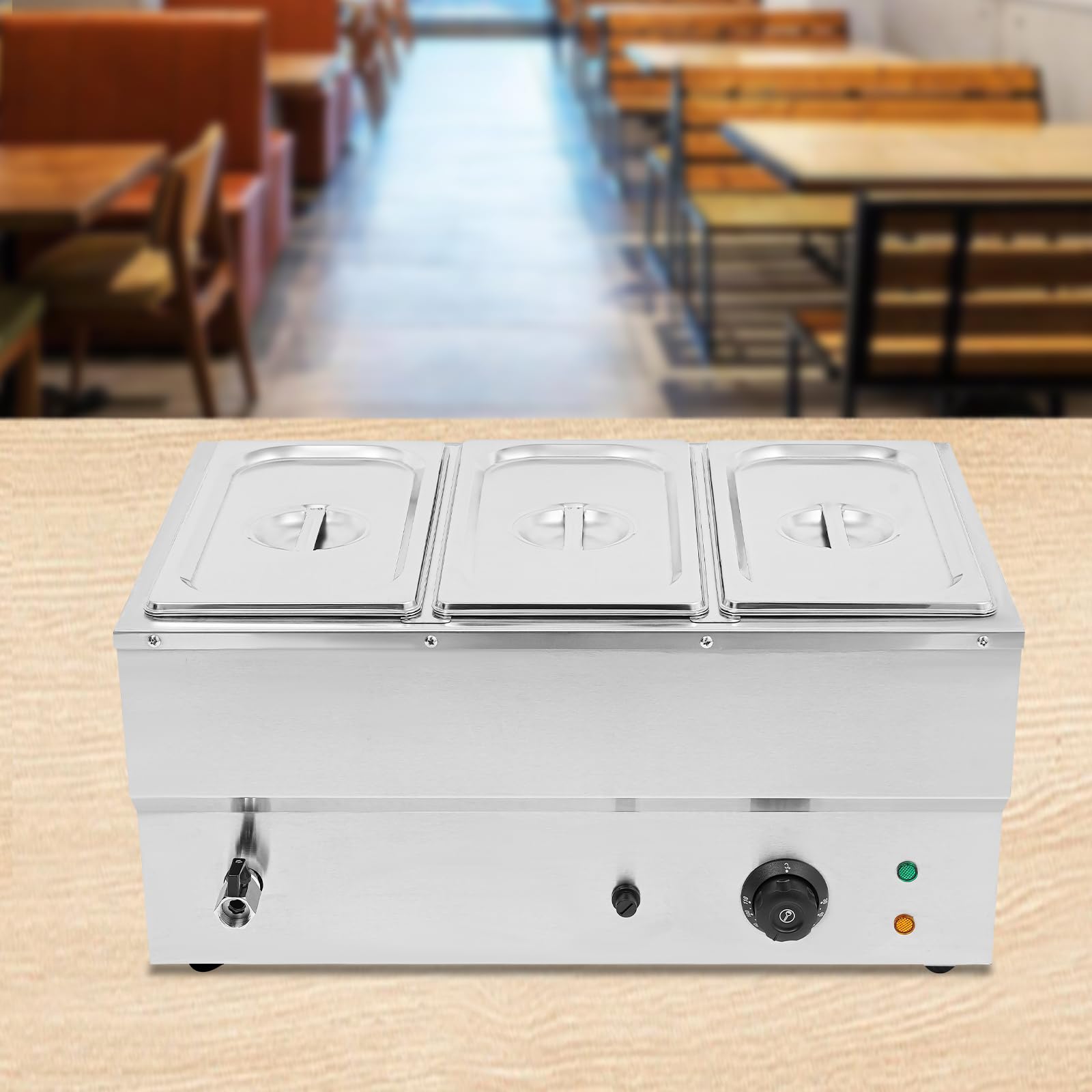 Elektryczny 3-krotny podgrzewacz do żywności, profesjonalne urządzenie utrzymujące ciepło w formie bufetu z pokrywką i kurkiem spustowym, precyzyjna regulacja temperatury, idealne do